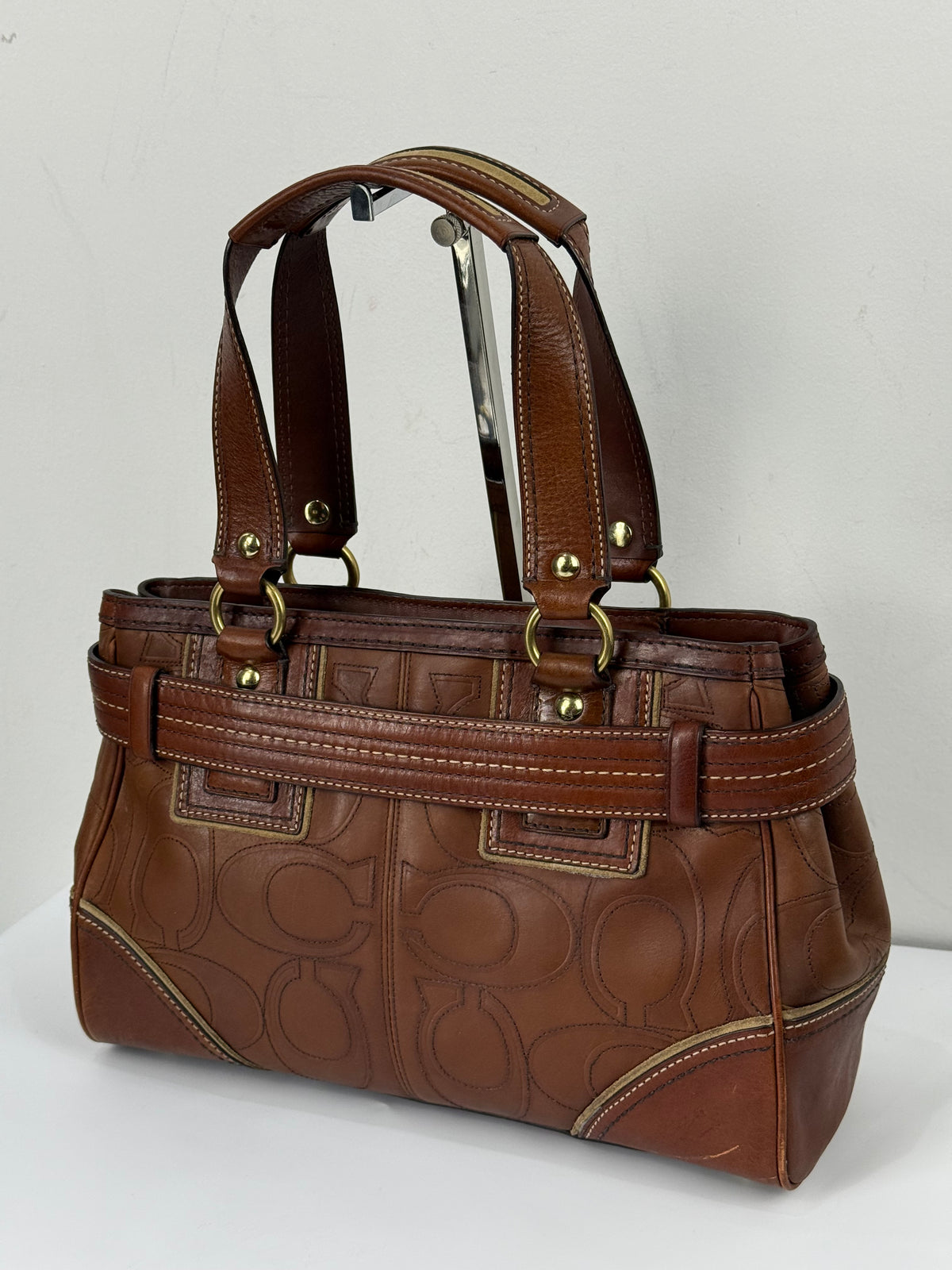 Vintage Coach Brown Horsebit Clip Hampton Bag Coach Embossed Leather Handbag 00s Y2K