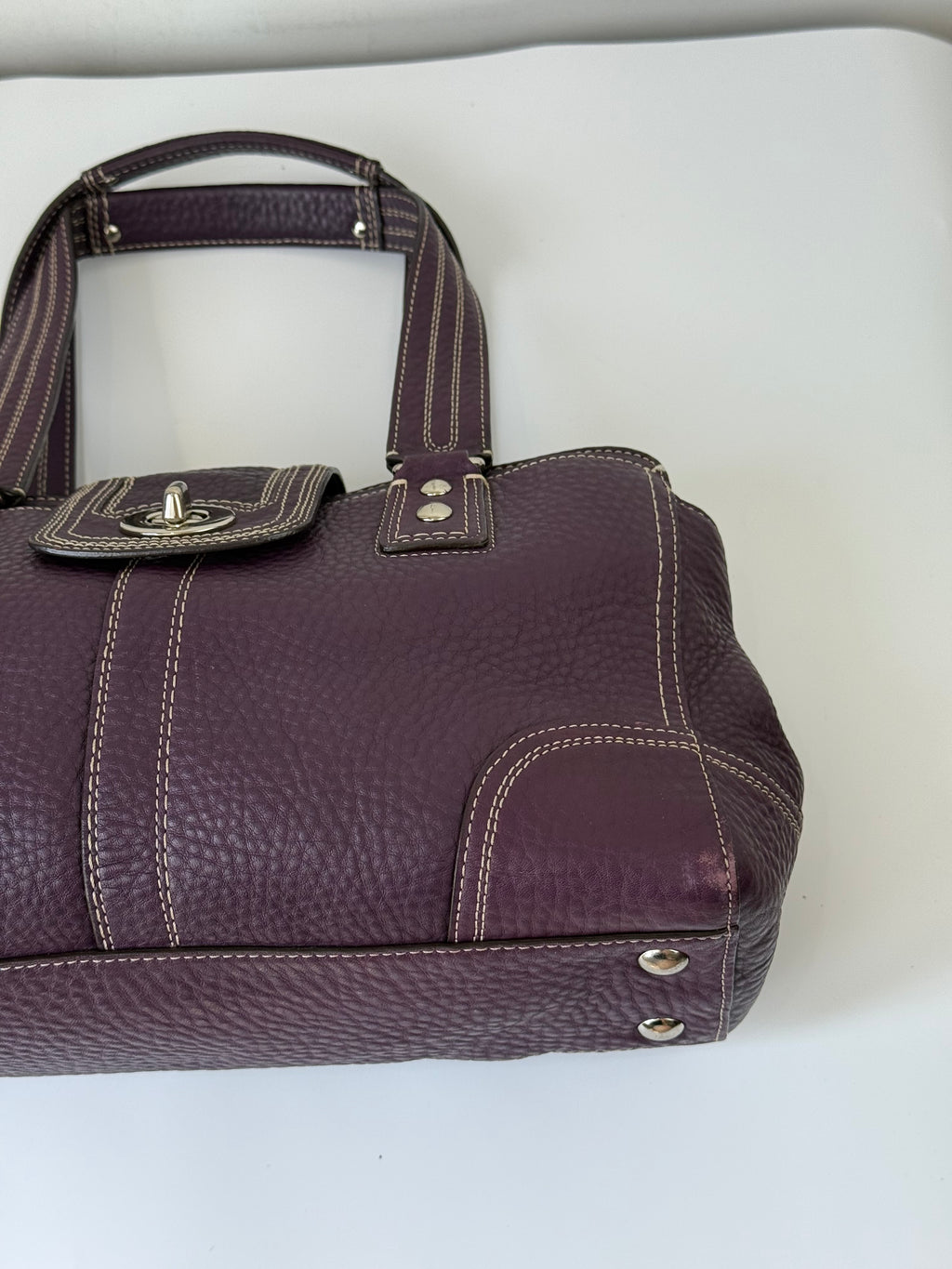 Vintage Coach Hampton Satchel Bag Purple Pebble Leather Shoulder Bag 00s Y2K