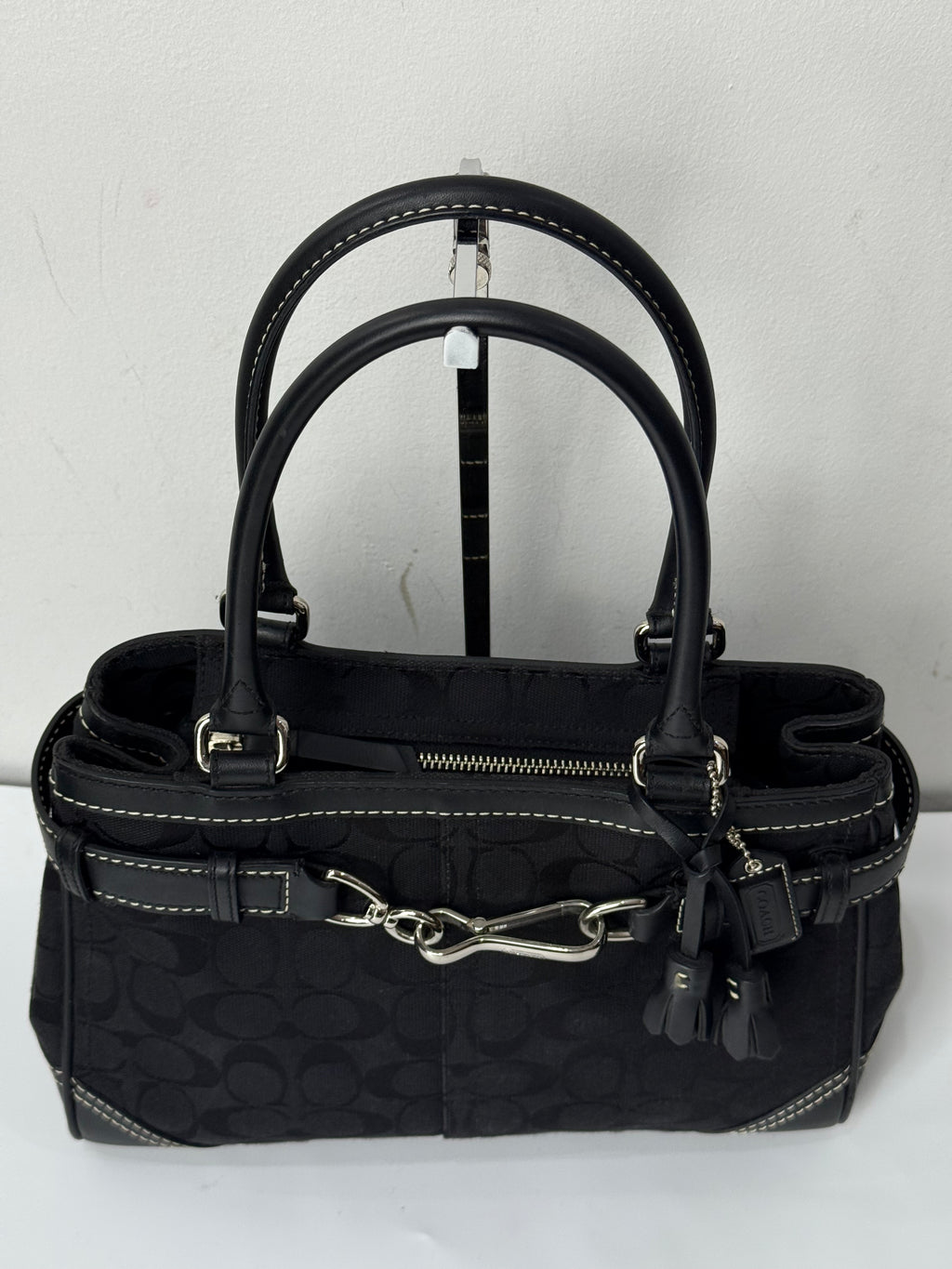 Vintage Coach Hampton Signature Tote Bag Black Coach Canvas HandBag 00s Y2K