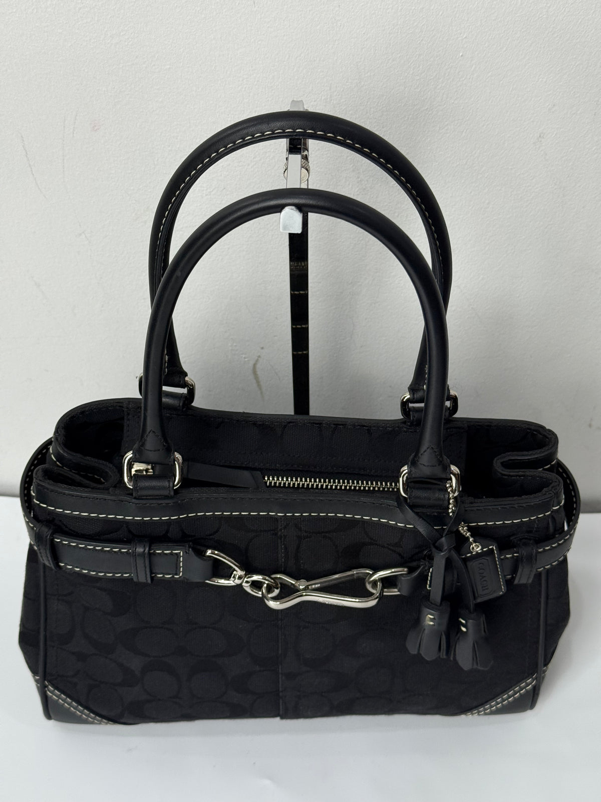 Vintage Coach Hampton Signature Tote Bag Black Coach Canvas HandBag 00s Y2K