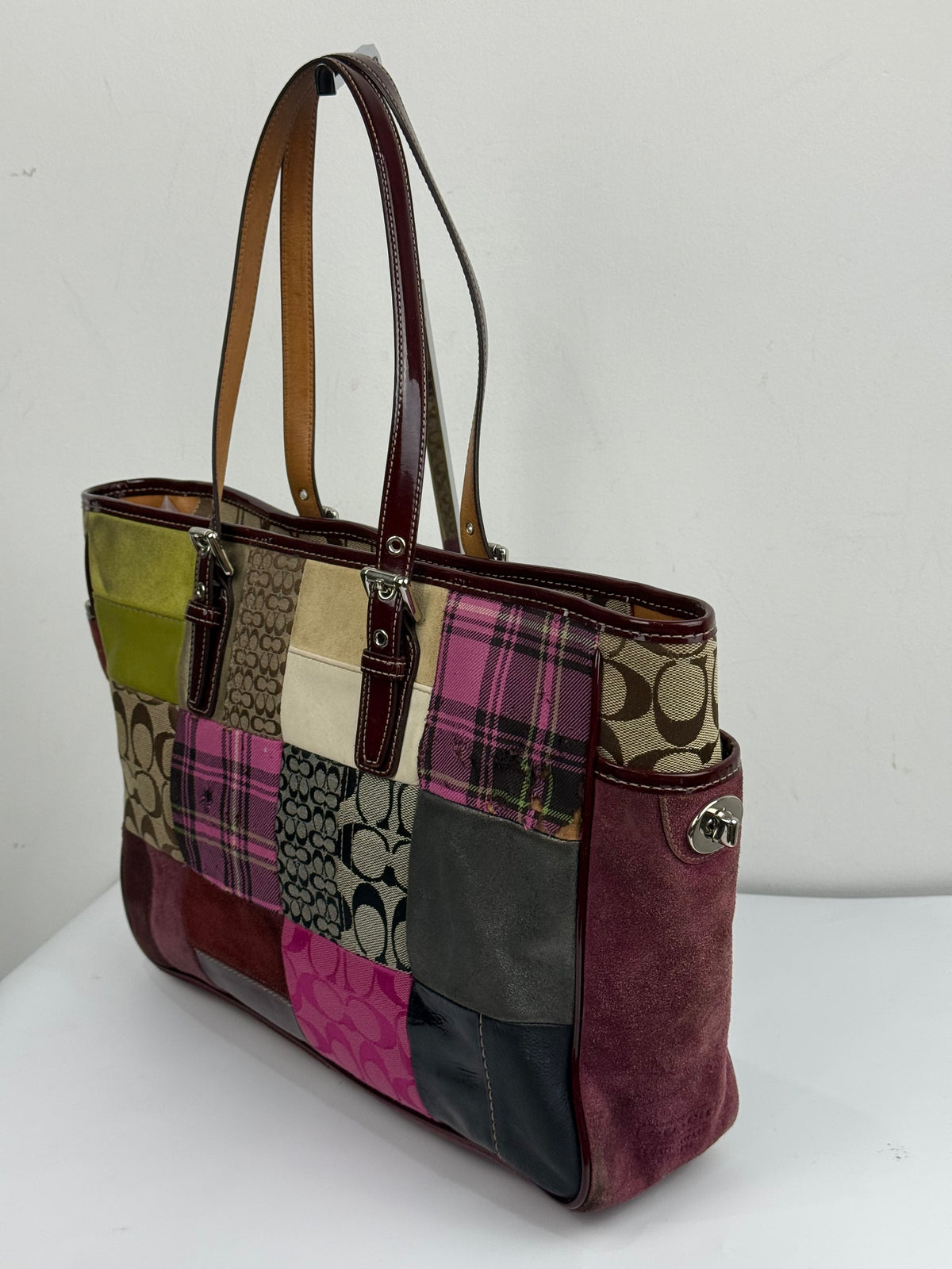 Vintage Coach Patchwork Bag Pink Multi-Colour Patchwork Coach Tote Bag Y2K