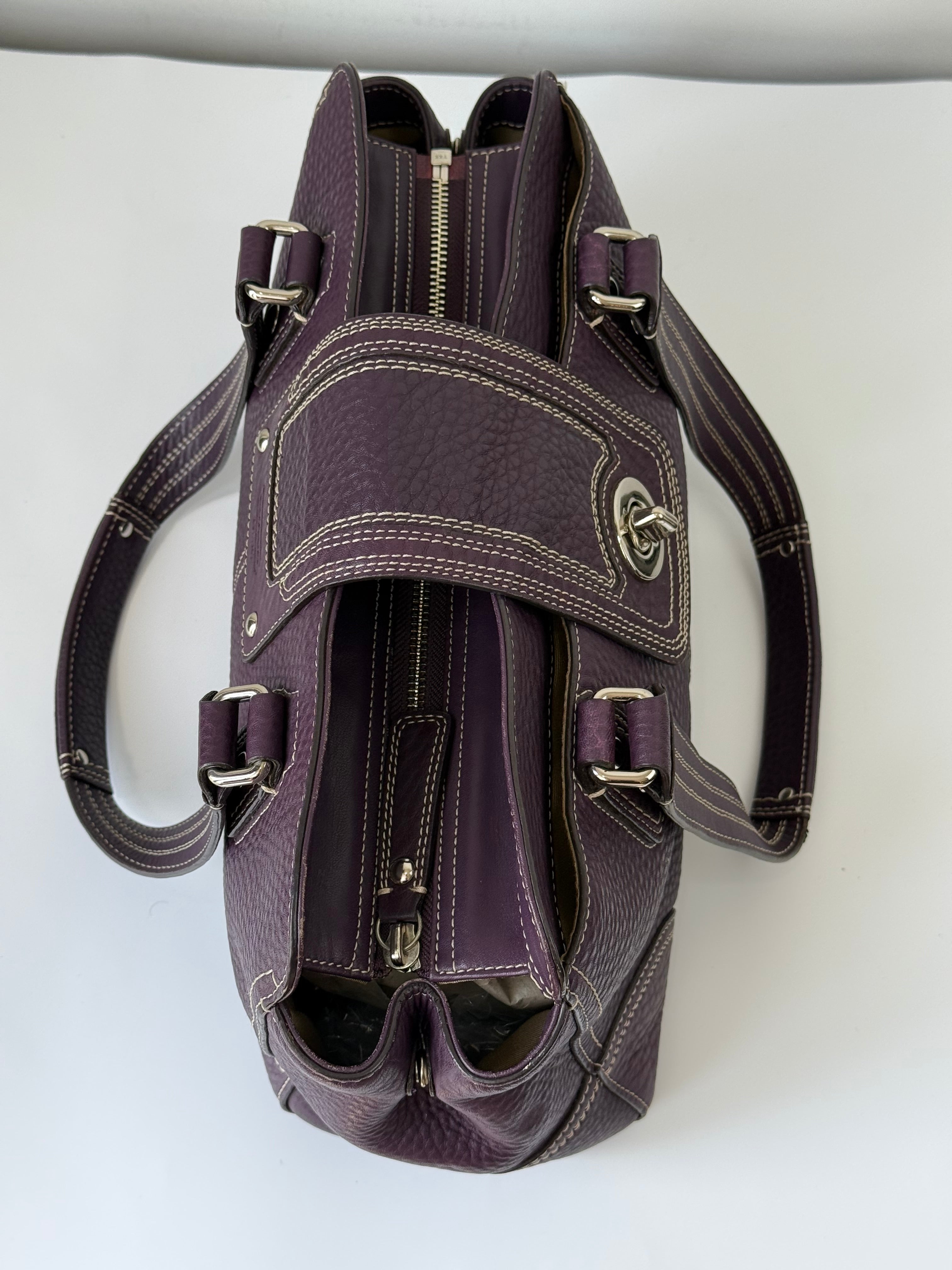 Vintage Coach Hampton Satchel Bag Purple Pebble Leather Shoulder Bag 00s Y2K