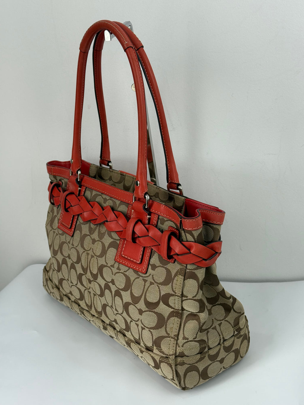 Vintage Coach Hampton Bag Coral Leather Shoulder Bag Signature Handbag 00s Y2K