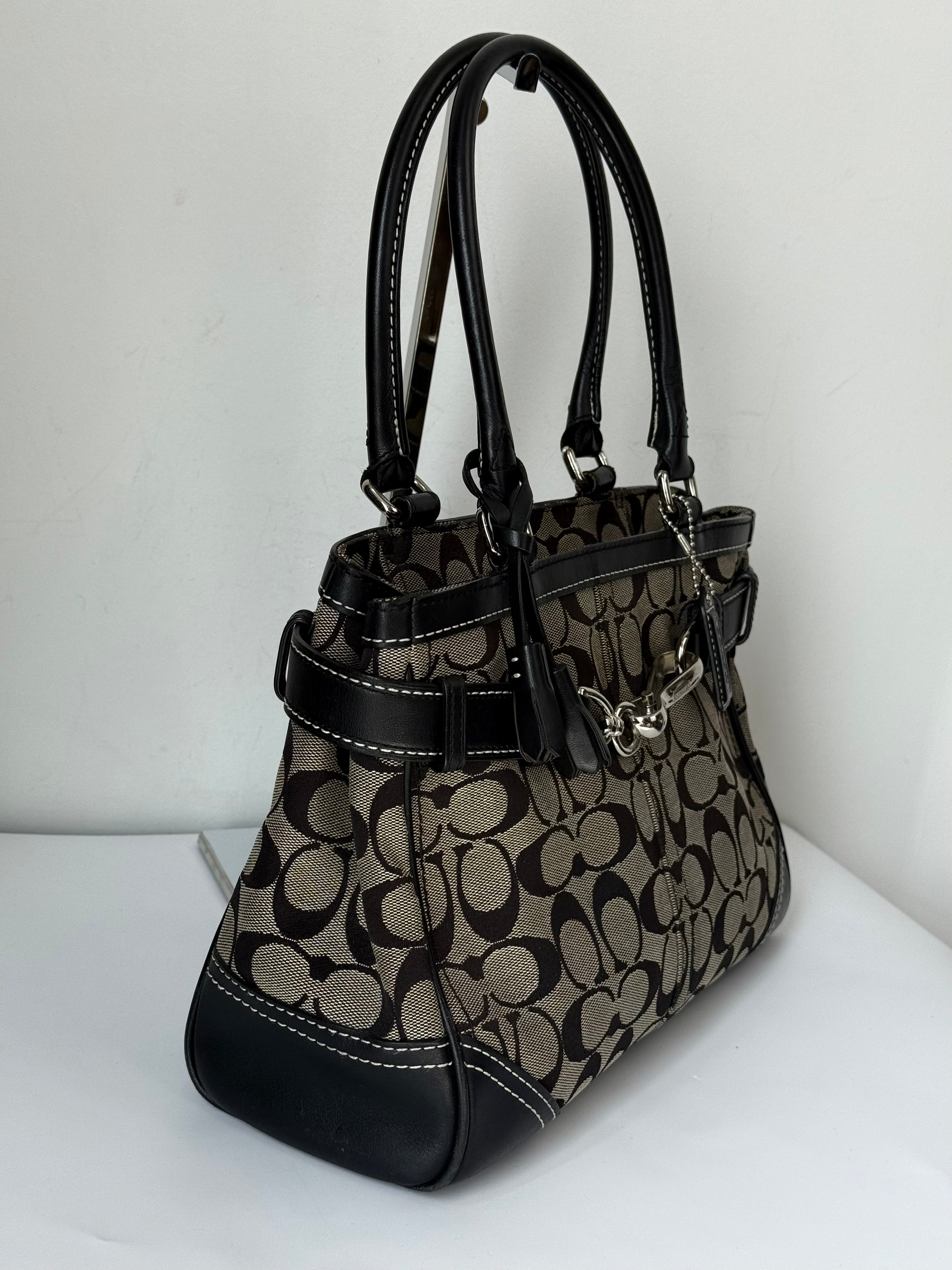 Vintage Coach Hampton Signature Tote Bag Coach Grey & Black Handbag 00s Y2K