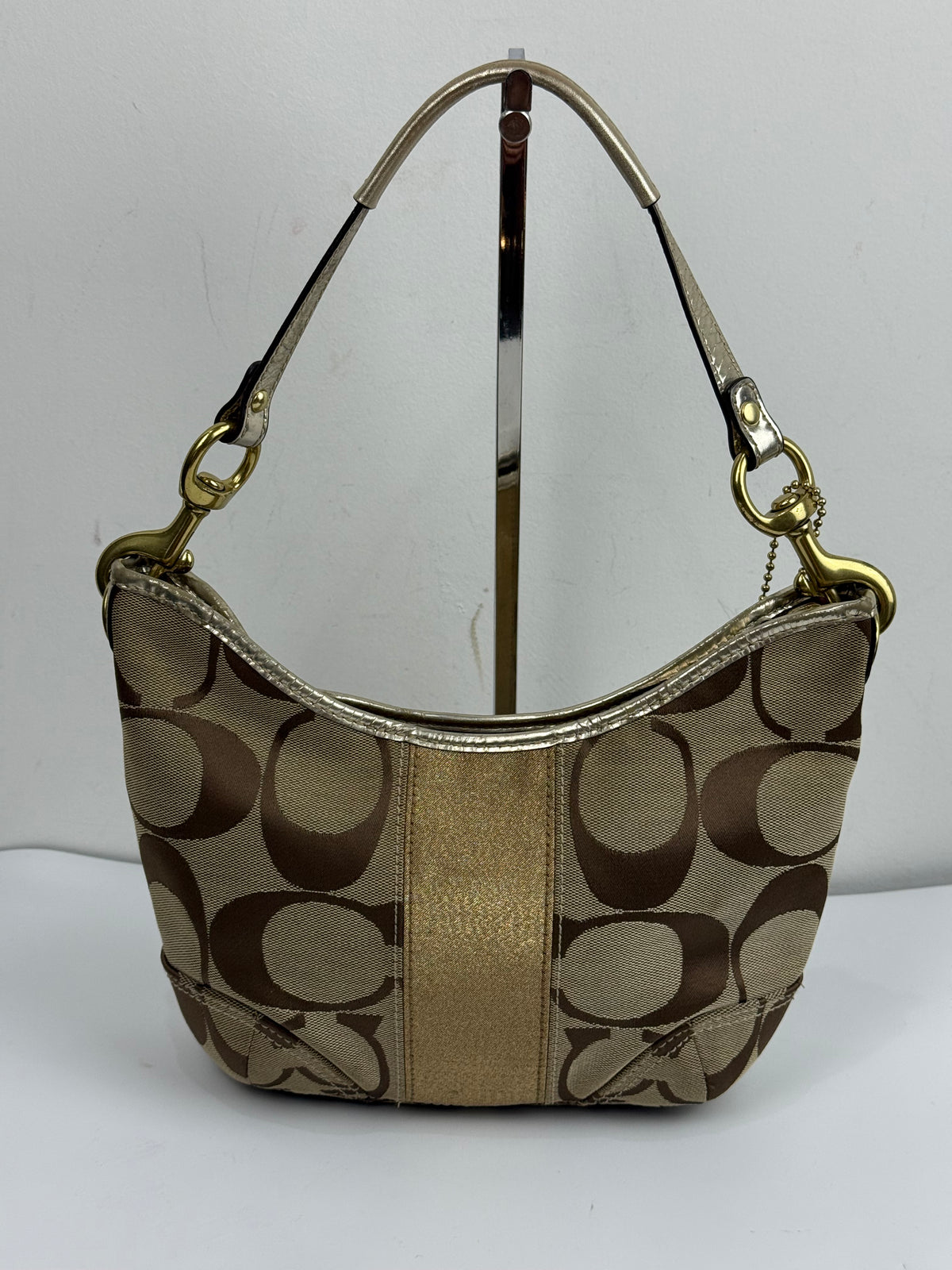 Vintage Coach Hobo Bag Beige/Brown Signature Stripe Shoulder Bag 00s Y2K