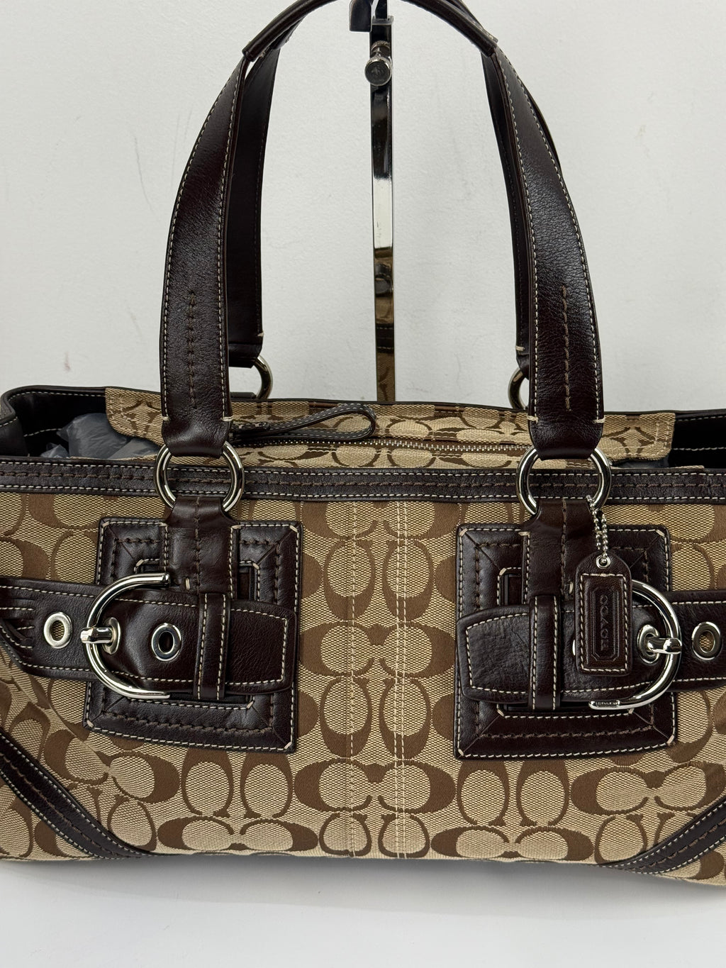 Vintage Coach Soho Satchel Bag Beige & Brown Signature Coach Handbag 00s Y2K
