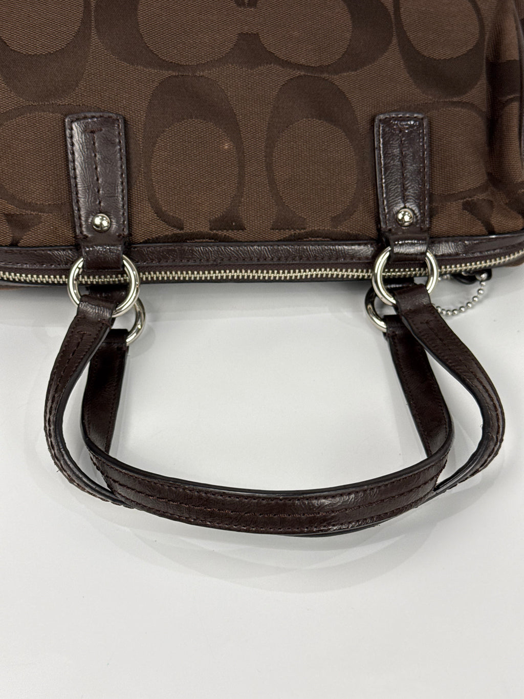 Vintage Coach Signature Stripe Pocket Satchel Bag Dark Brown Tote Bag Y2K