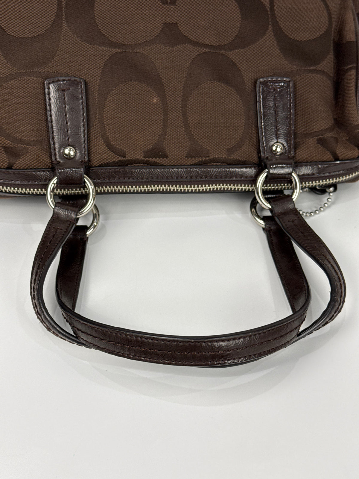 Vintage Coach Signature Stripe Pocket Satchel Bag Dark Brown Tote Bag Y2K