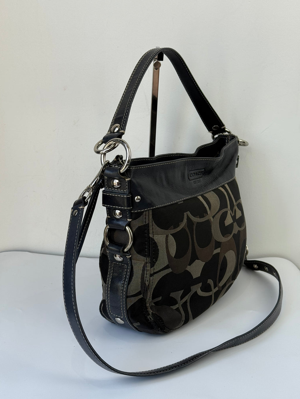 Vintage Coach Zoe Optic 2 Way Bag Black Signature Canvas Handbag 00s Y2K