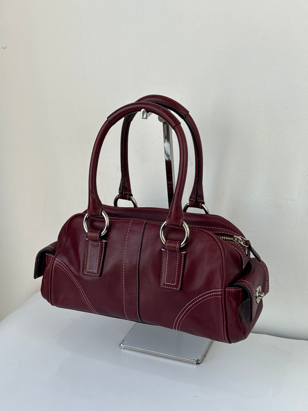 Vintage Coach Soho Mini Boston Bag Burgundy Bordeaux Leather Handbag 00s Y2K