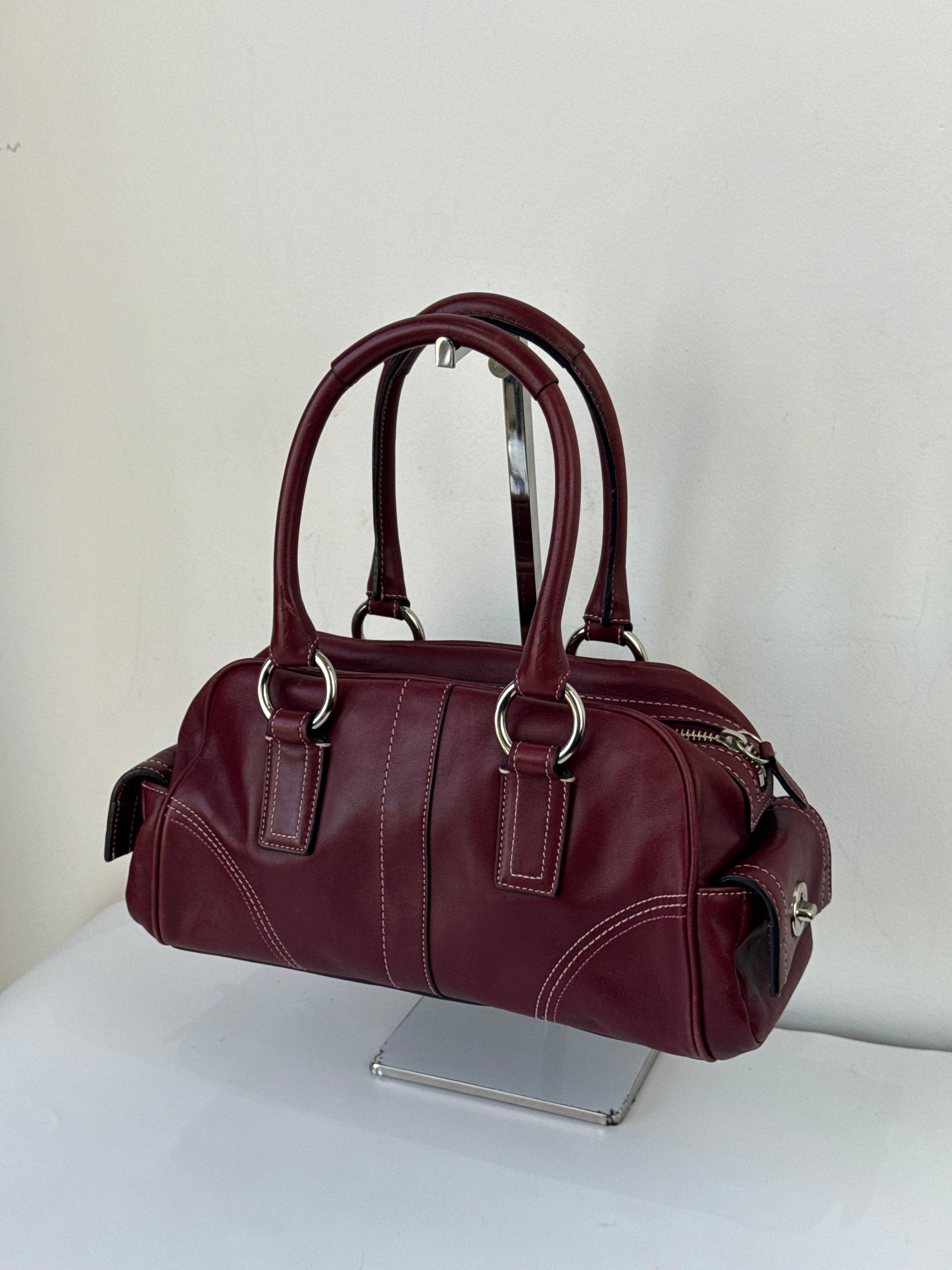 Vintage Coach Soho Mini Boston Bag Burgundy Bordeaux Leather Handbag 00s Y2K