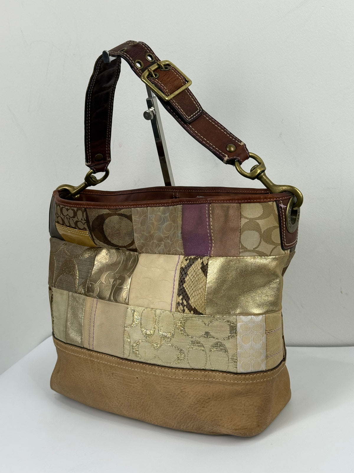 Vintage Coach Patchwork Tote Bag Coach Signature Shoulder Bag 00s Y2K