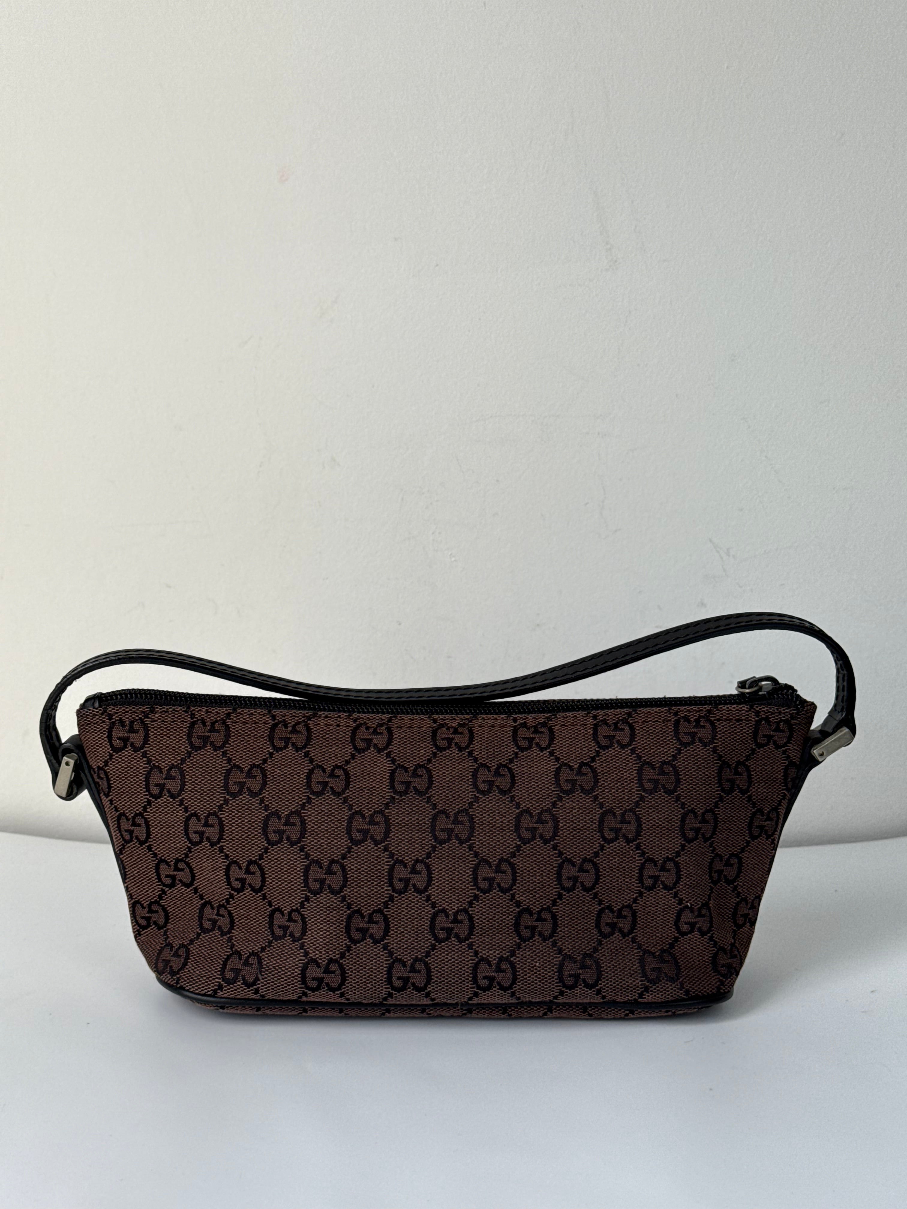 Vintage Gucci Baguette Bag Brown and Black Gucci Pouch Canvas Handbag 00s Y2K