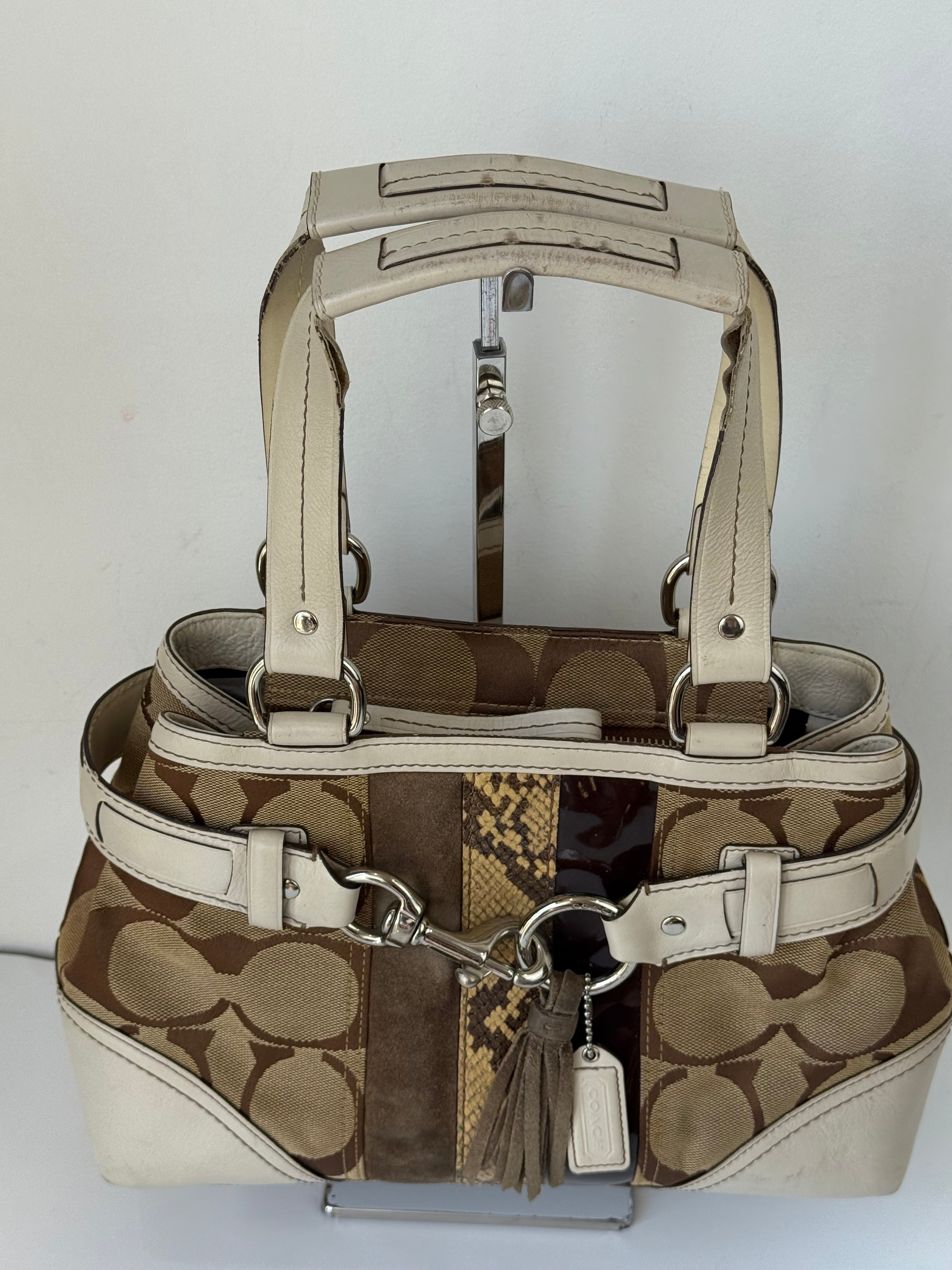 Vintage Coach Hampton Patchwork Tote Bag Brown Signature Handbag 00s Y2K