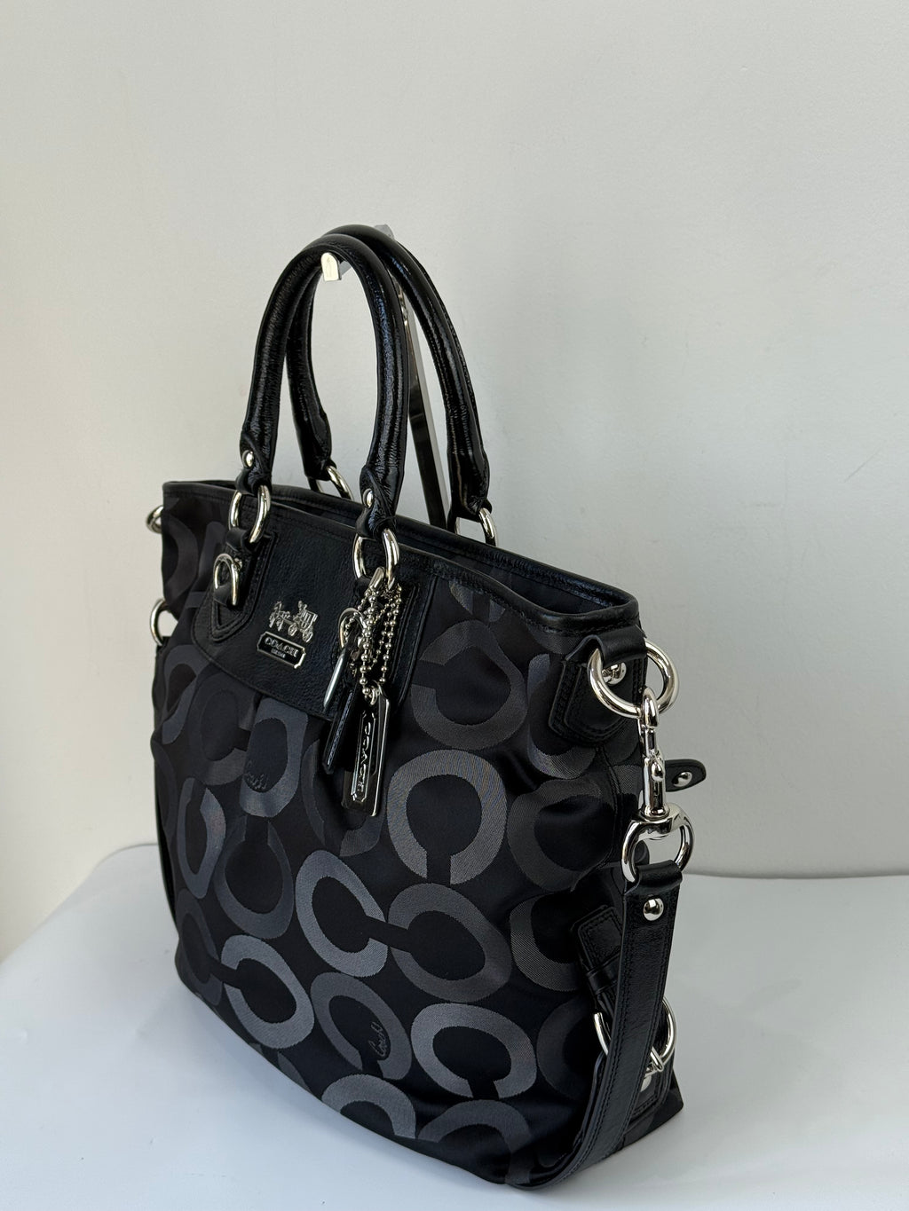 Vintage Coach Maddison Op Art Satchel Bag Black Signature Canvas Handbag 00s Y2K