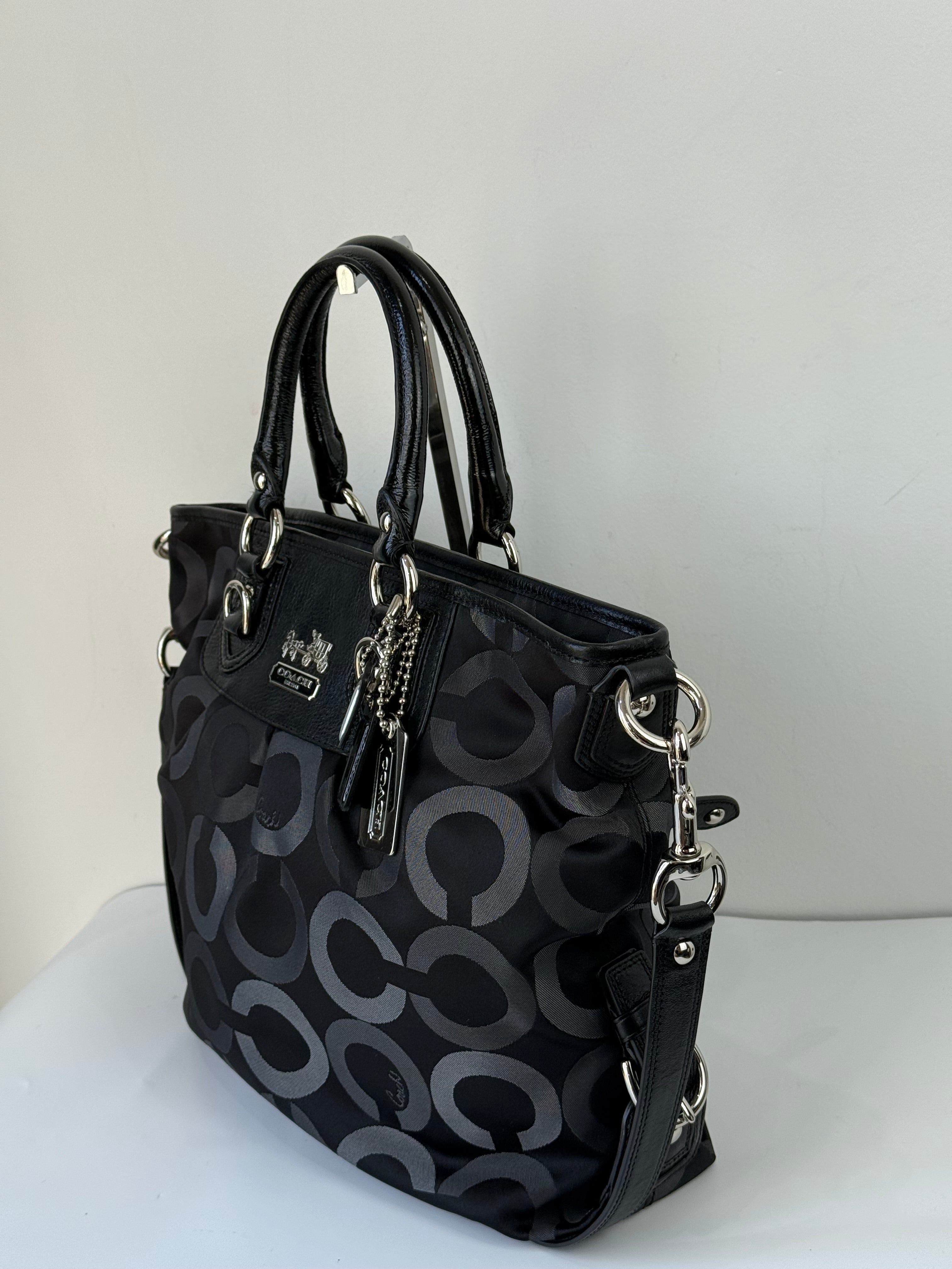 Vintage Coach Maddison Op Art Satchel Bag Black Signature Canvas Handbag 00s Y2K