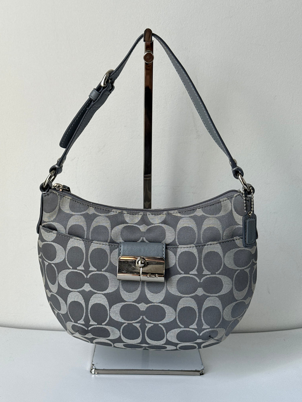 Vintage Coach Kristin Opt Art Handbag Light Blue Signature Pouch Bag 00s Y2K