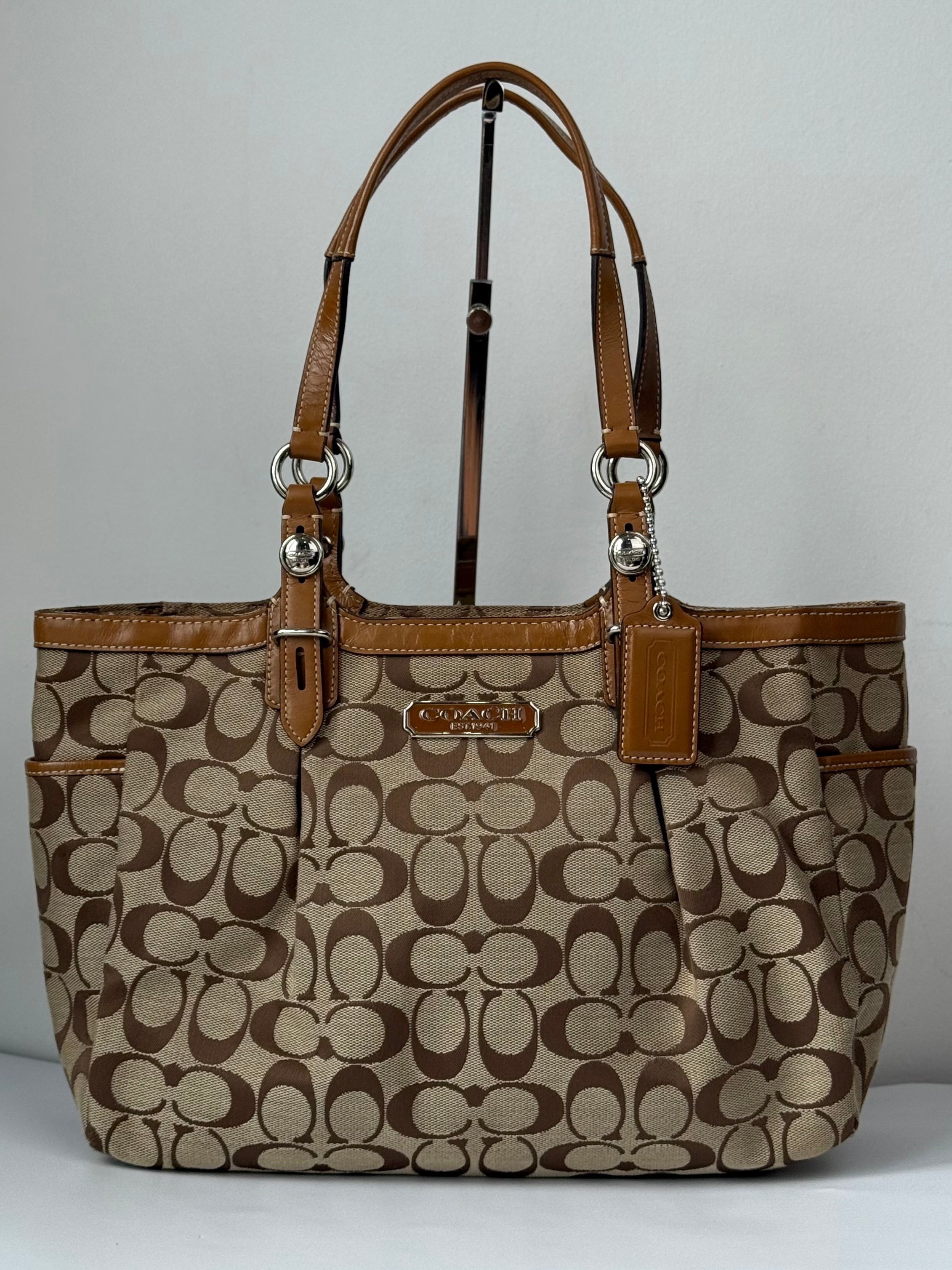 Vintage Coach Gallery Signature Tote Bag Brown & Beige Canvas Shoulder Bag 00s Y2K