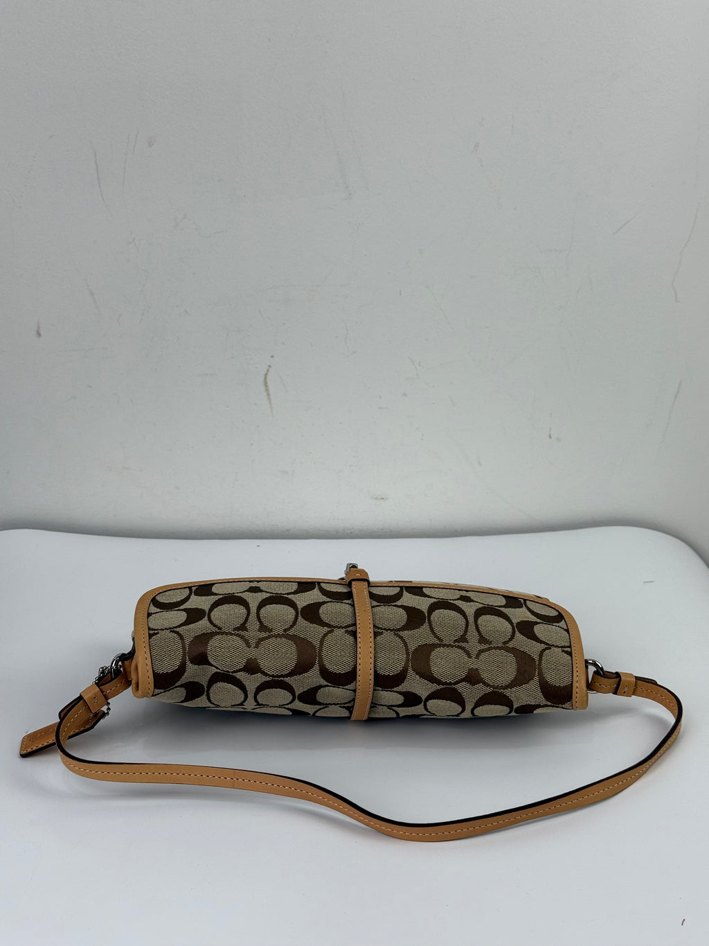 Vintage Coach Demi Clip Bag Brown Tan Signature Canvas Shoulder Bag Y2K