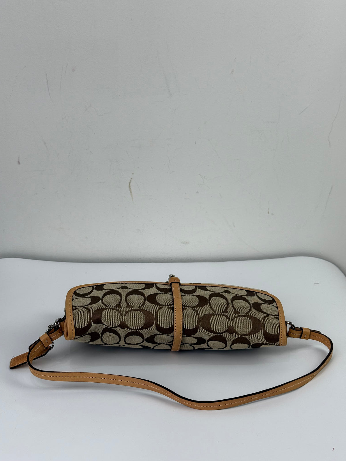 Vintage Coach Demi Clip Bag Brown Tan Signature Canvas Shoulder Bag Y2K
