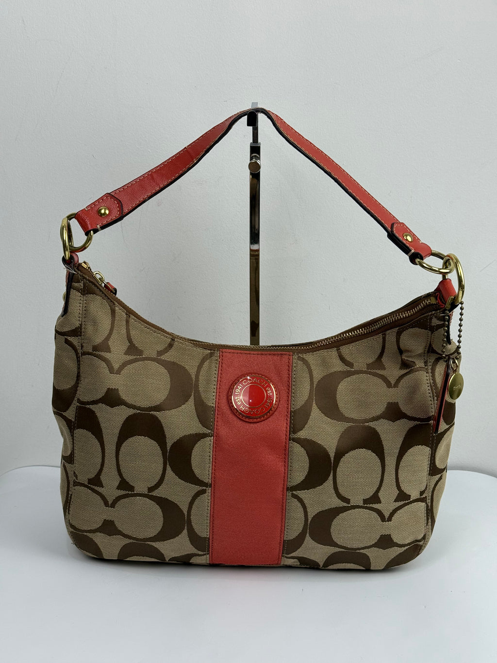 Vintage Coach Signature Stripe Shoulder Bag Canvas Tote Bag 00s Y2K