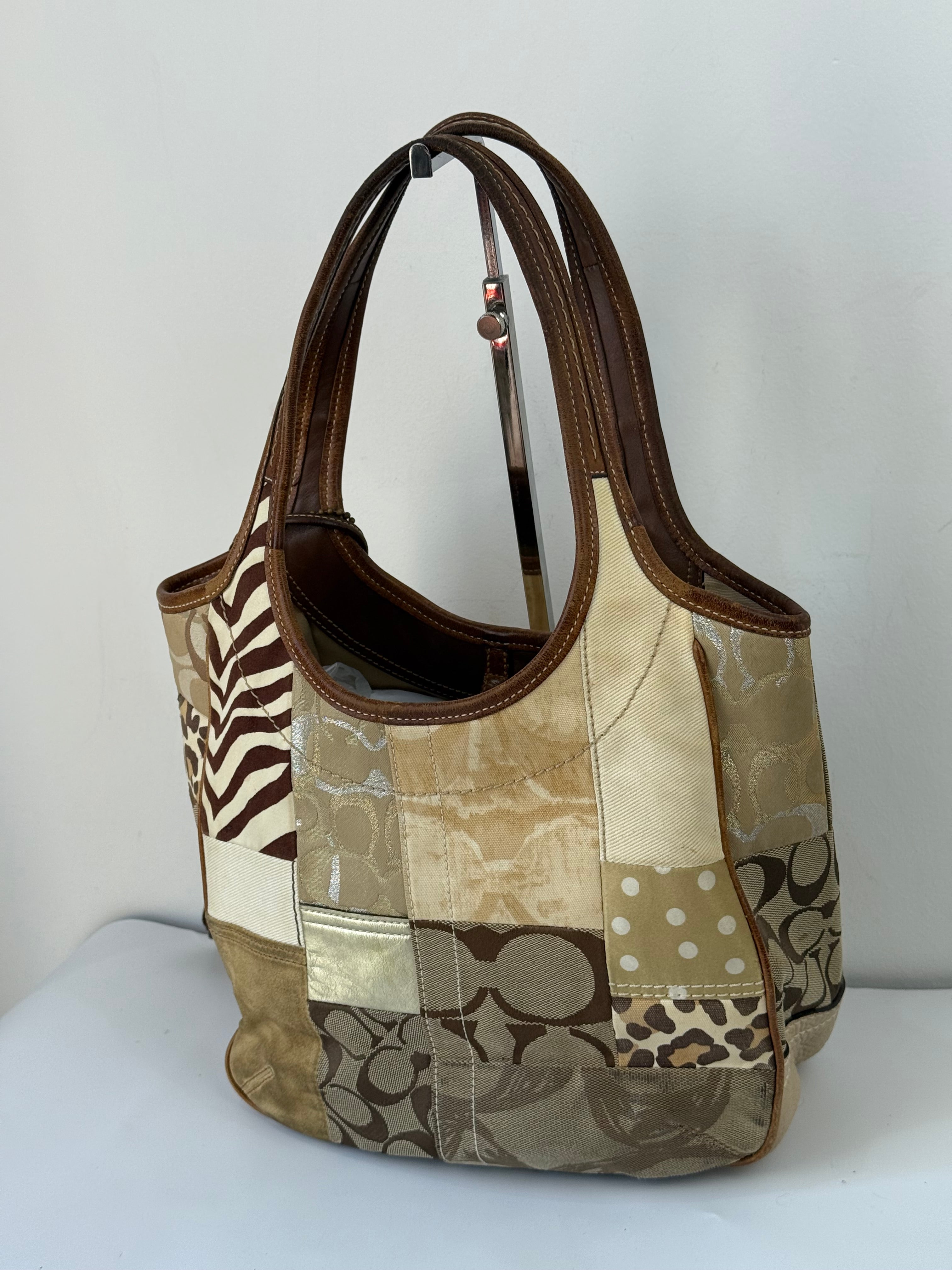 Vintage Coach Ergo Patchwork Tote Bag Bag Brown Signature Canvas Handbag with Coin Purse 00s Y2K