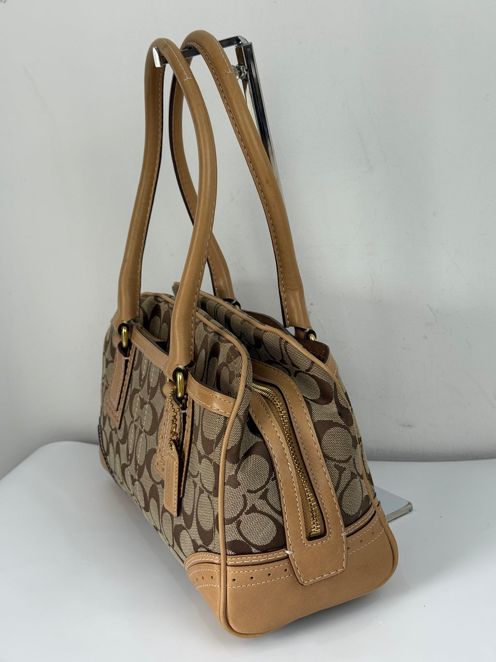 Vintage Coach Mini Boston Bag Coach Signature Brown/Beige Y2K HandBag