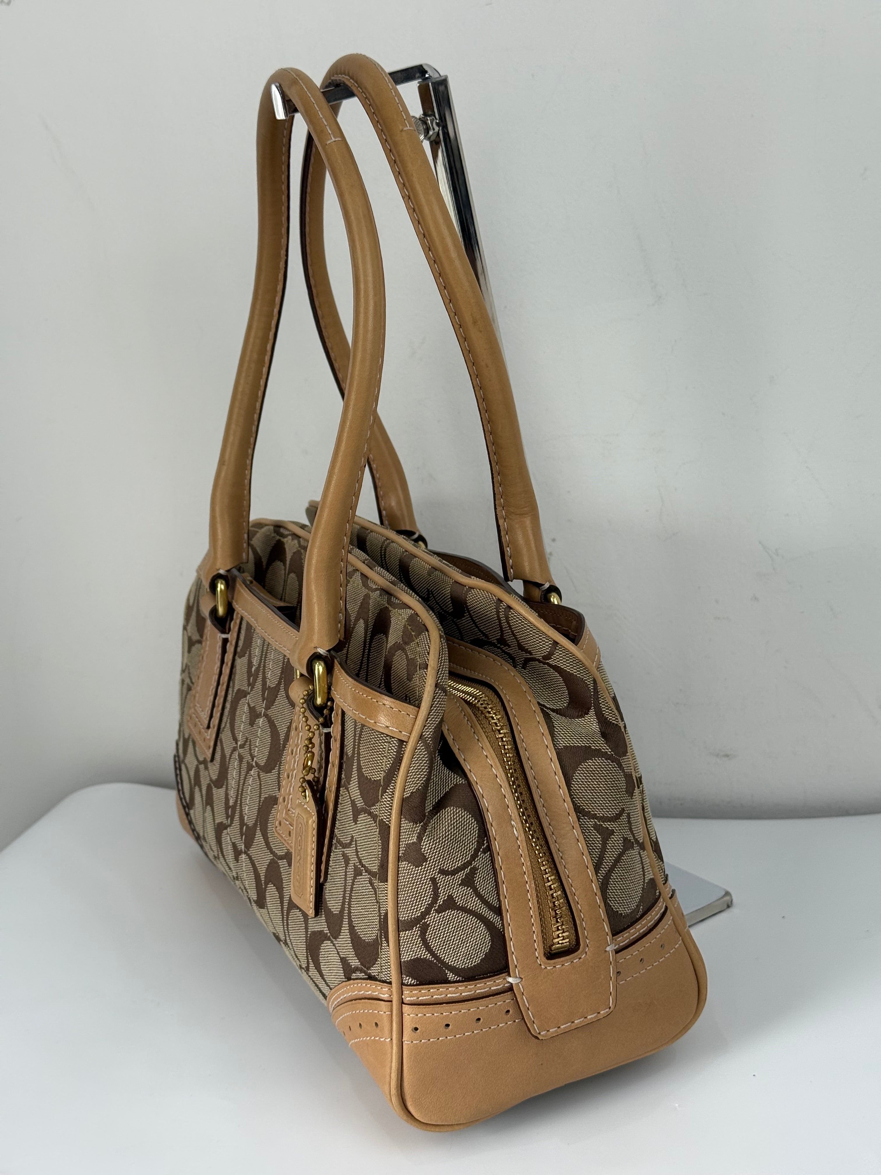 Vintage Coach Mini Boston Bag Coach Signature Brown/Beige Y2K HandBag