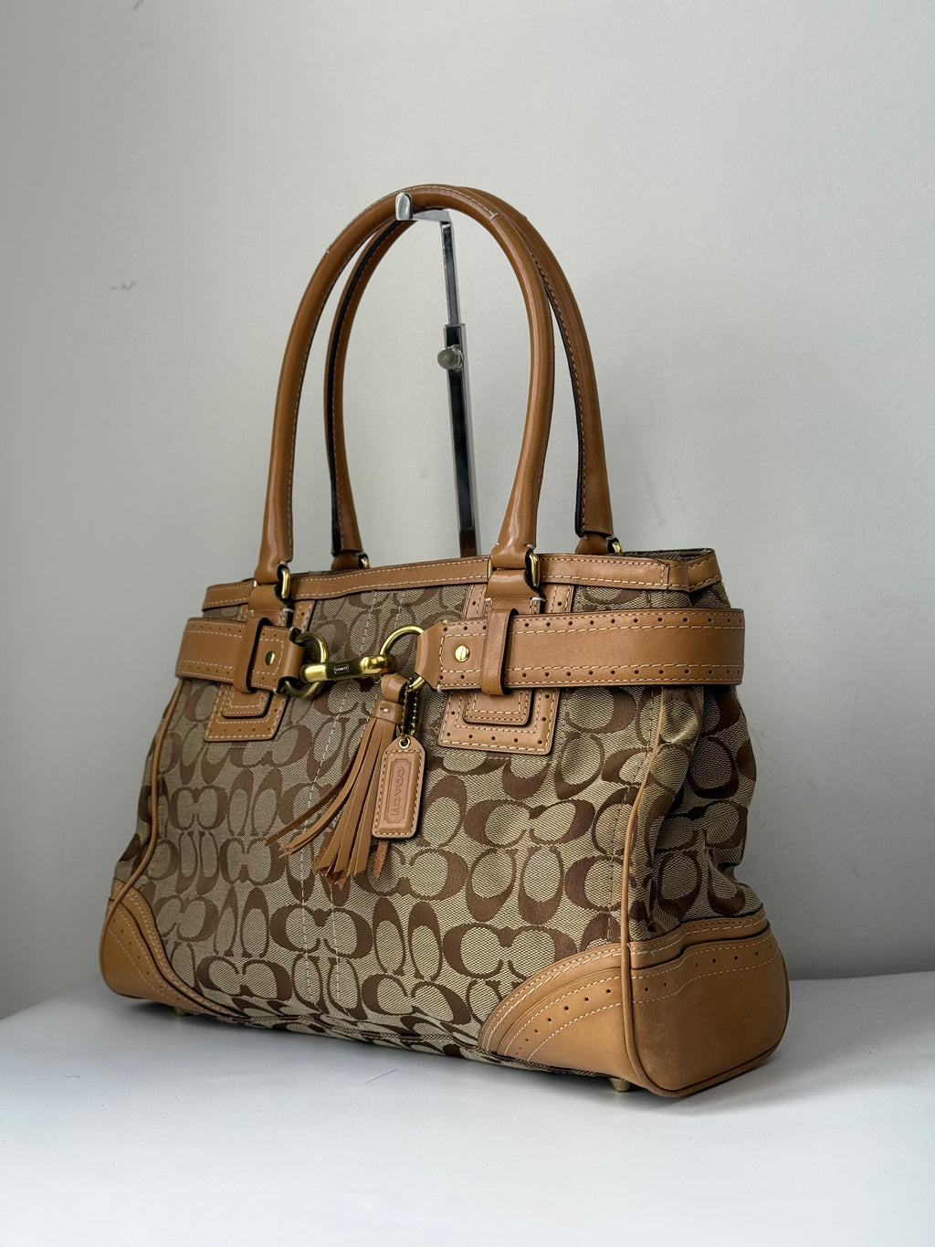 Vintage Coach Hampton Signature Tote Bag Brown & Beige Coach Canvas HandBag 00s Y2K