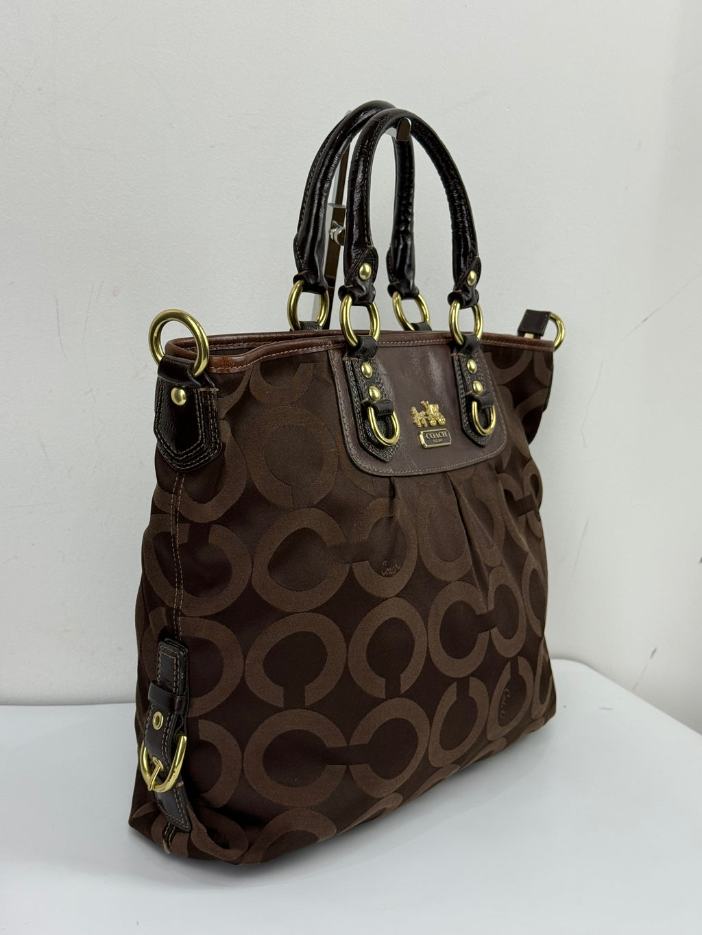 Vintage Coach Madison Op Art Julianne Tote Bag Brown Coach Signature Canvas Handbag 00s Y2K