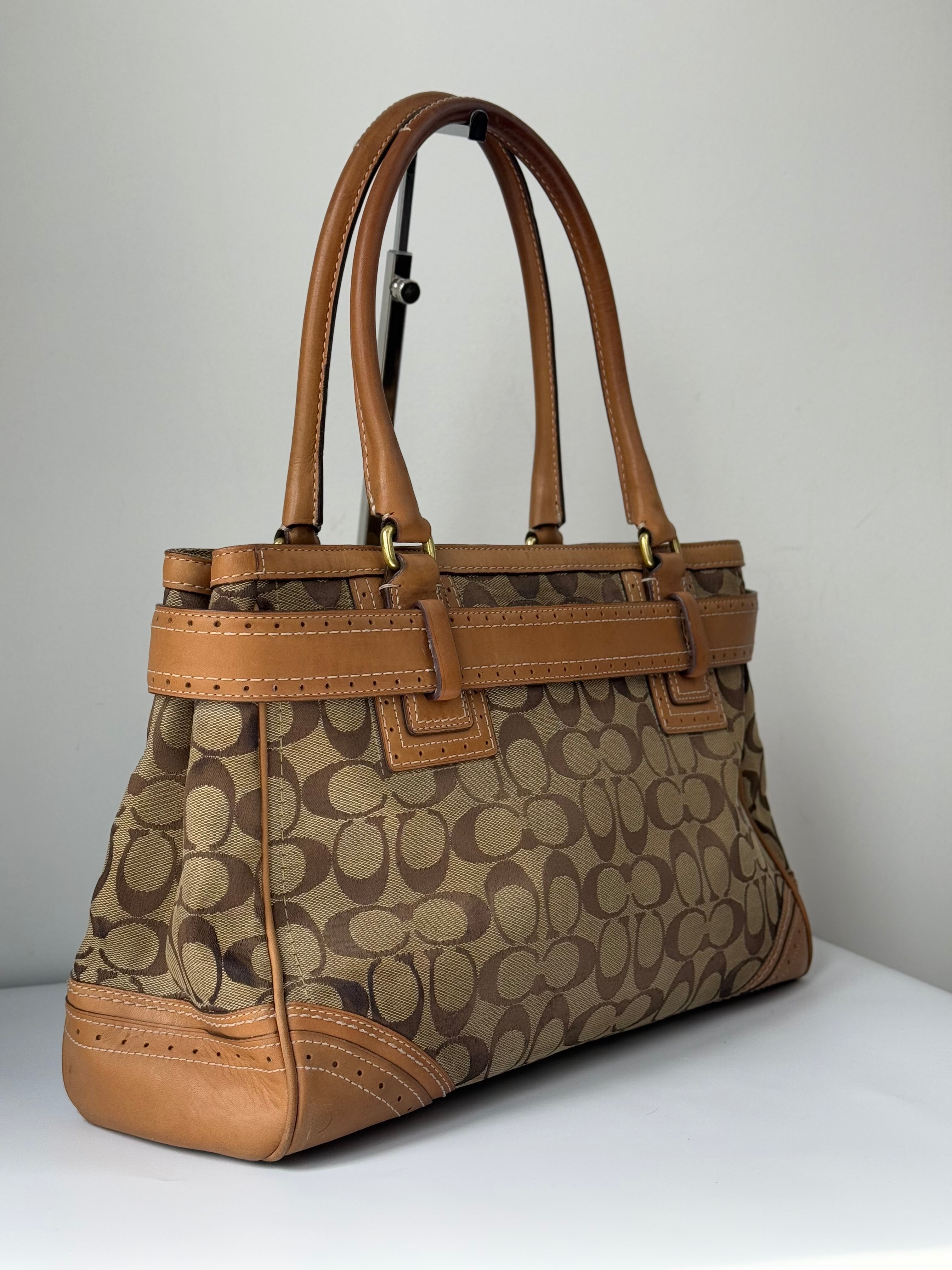 Vintage Coach Hampton Signature Tote Bag Brown & Beige Coach Canvas HandBag 00s Y2K