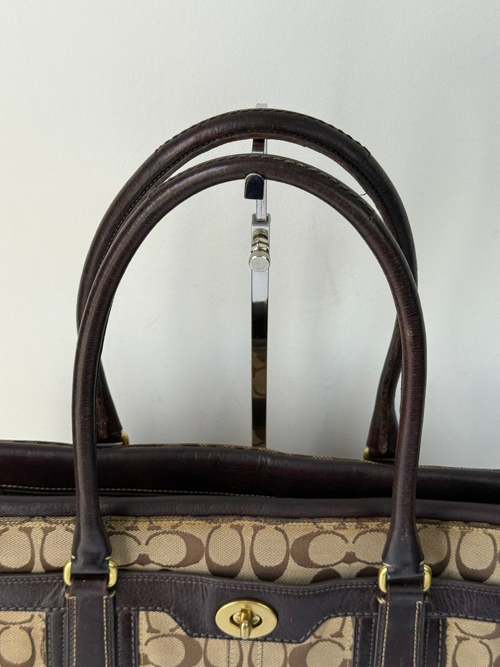 Vintage Coach Hampton Tote Bag Brown & Beige Signature Shoulder Bag 00s Y2K Handbag