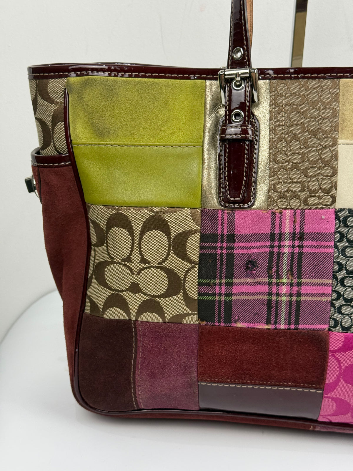 Vintage Coach Patchwork Bag Pink Multi-Colour Patchwork Coach Tote Bag Y2K