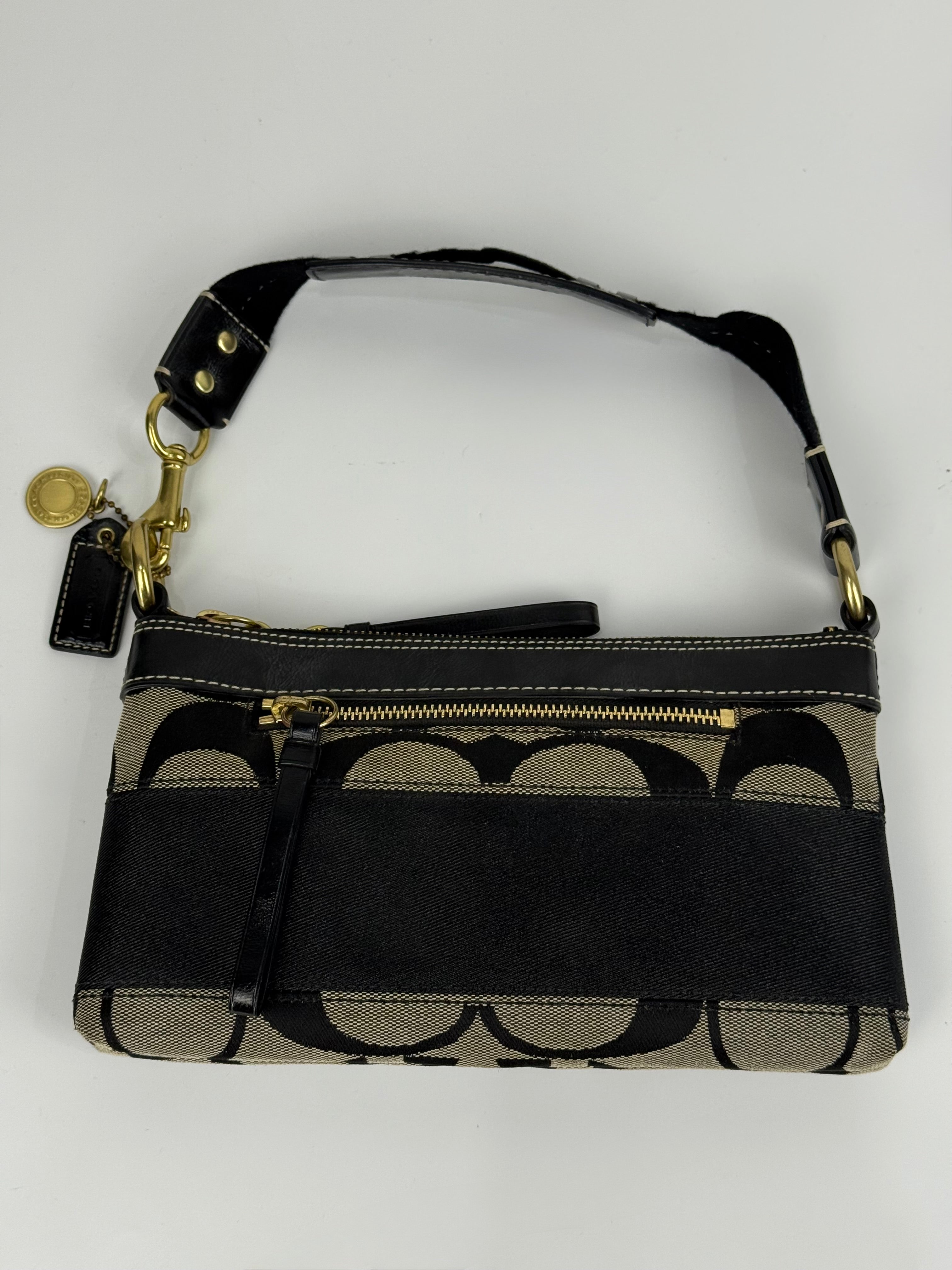 Vintage Coach Signature Stripe Shoulder Bag Coach Black/Grey Y2K HandBag