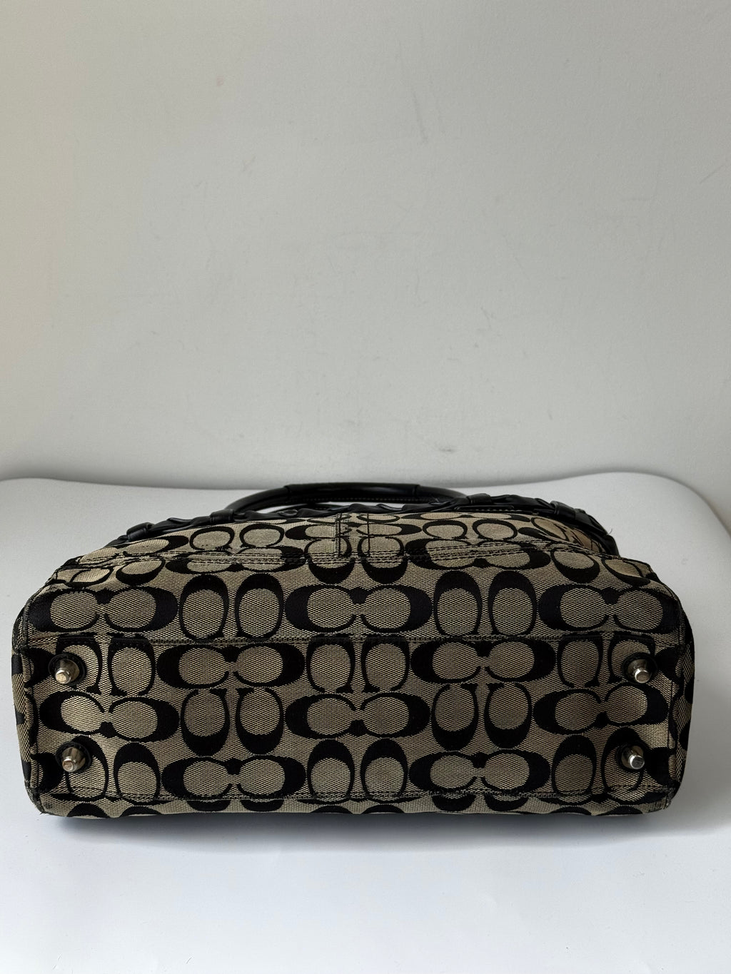 Vintage Coach Hampton Signature Tote Bag Grey and Black Coach Canvas HandBag 00s Y2K