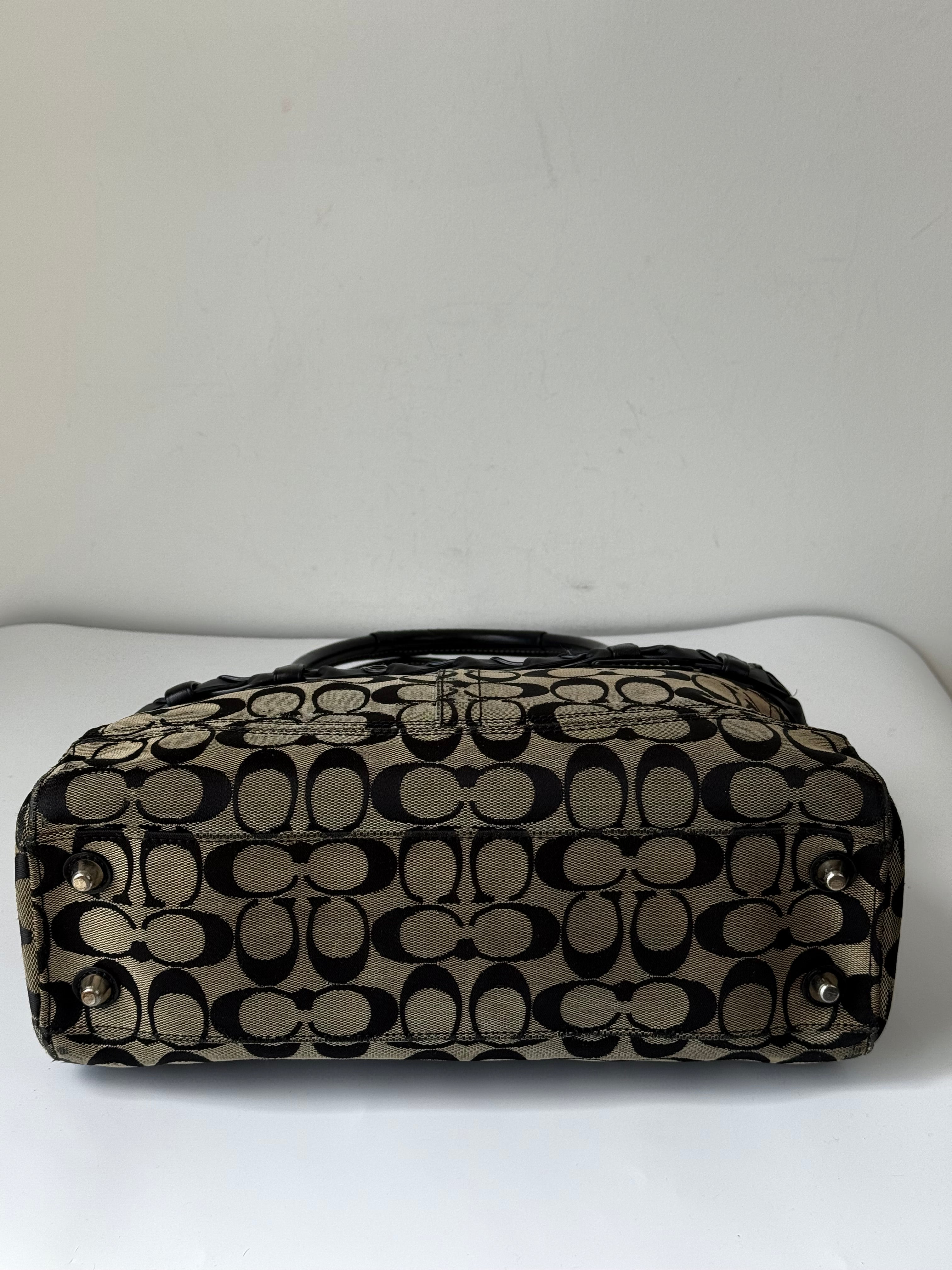 Vintage Coach Hampton Signature Tote Bag Grey and Black Coach Canvas HandBag 00s Y2K