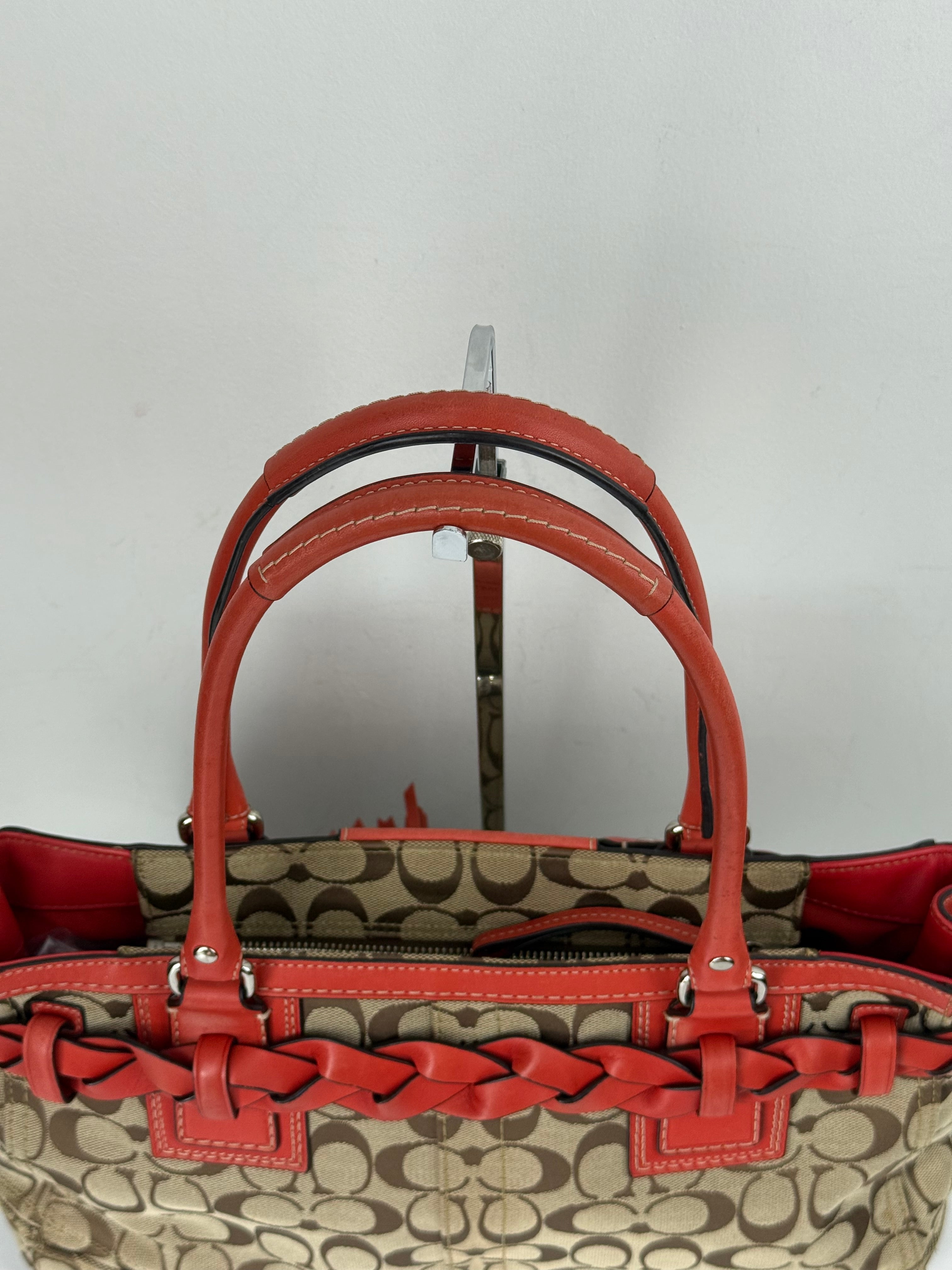 Vintage Coach Hampton Bag Coral Leather Shoulder Bag Signature Handbag 00s Y2K