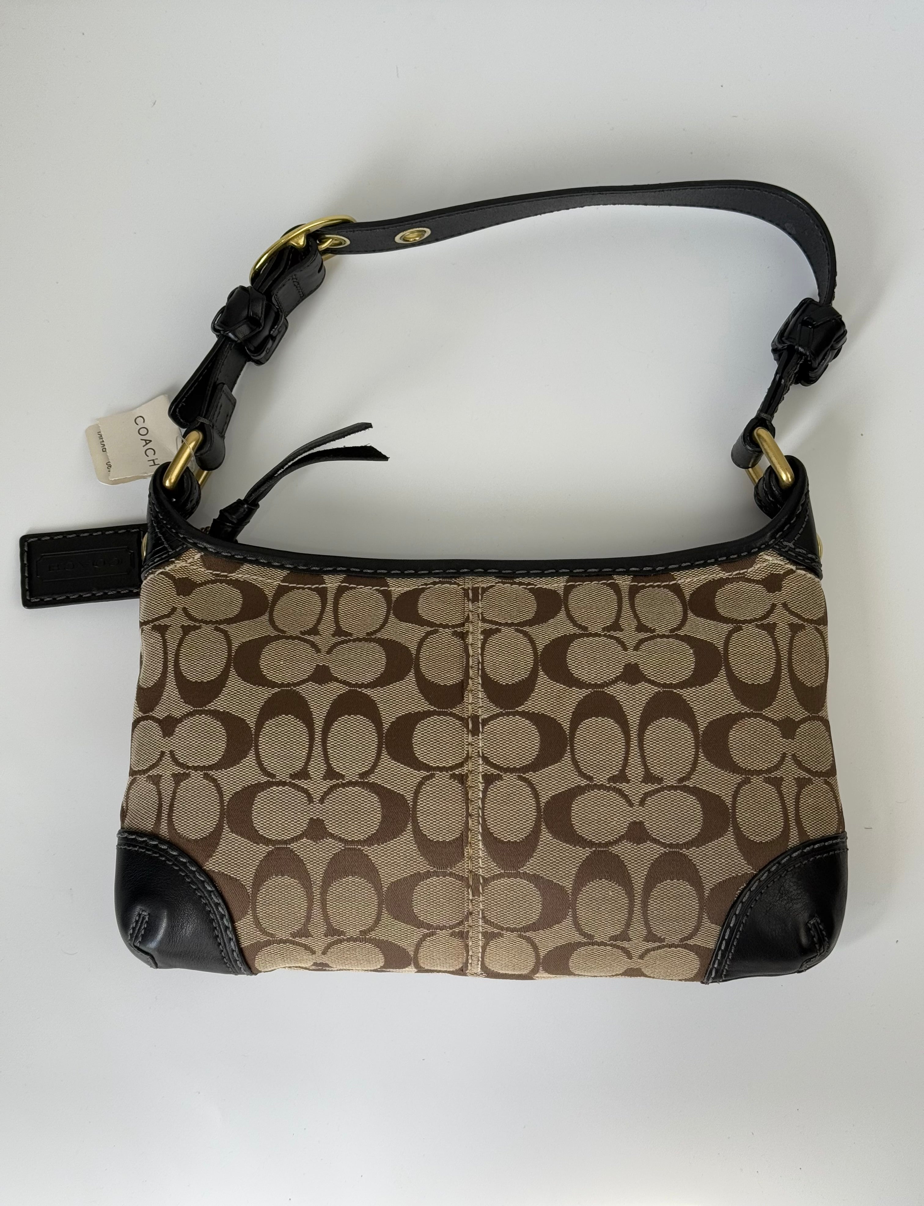 Vintage Coach Bleecker Hobo Signature Bag Brown & Beige Canvas Shoulder Bag 00s Y2K