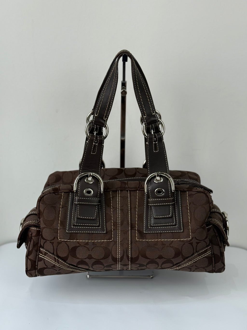 Rare Vintage Coach Dark Brown Boston Satchel Soho Mia Signature Shoulder Bag 00s Y2K