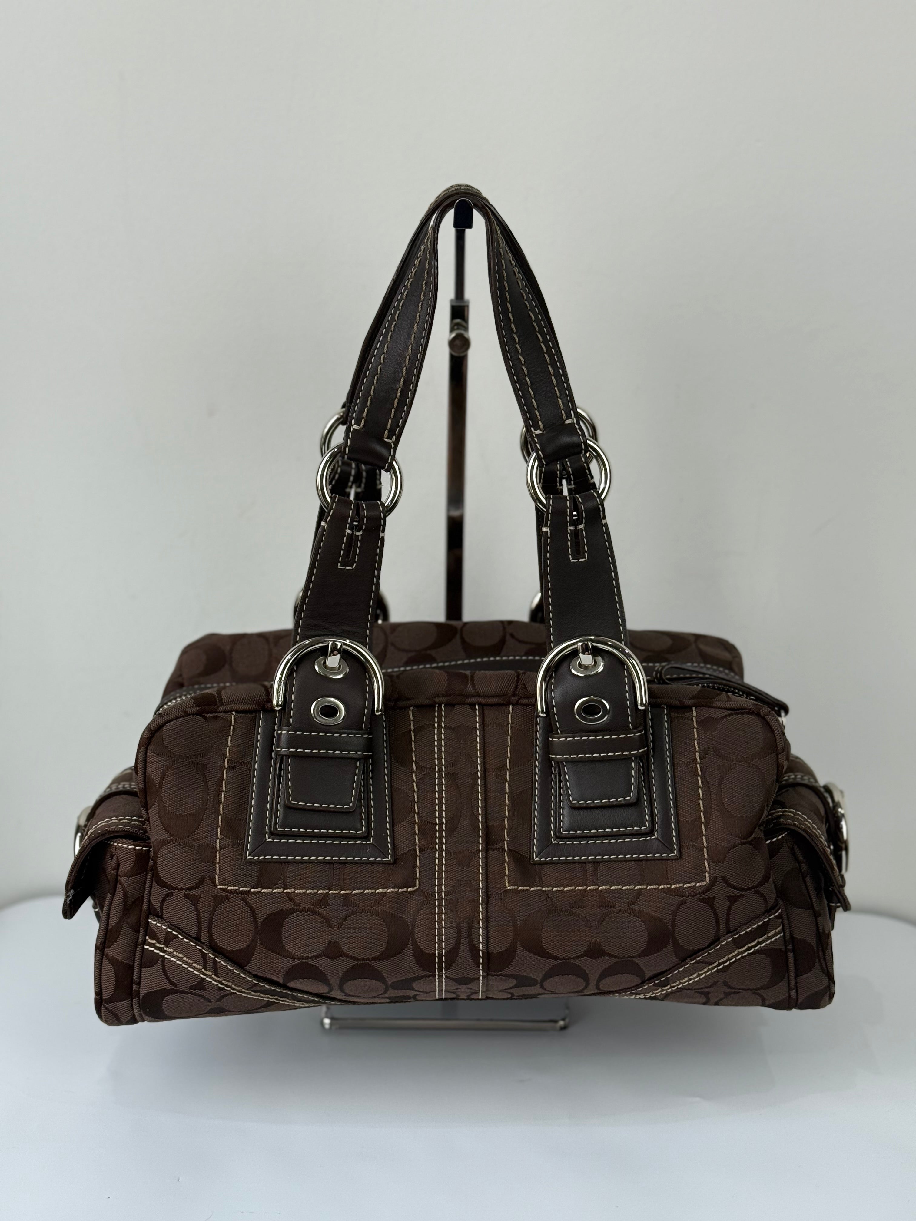 Rare Vintage Coach Dark Brown Boston Satchel Soho Mia Signature Shoulder Bag 00s Y2K