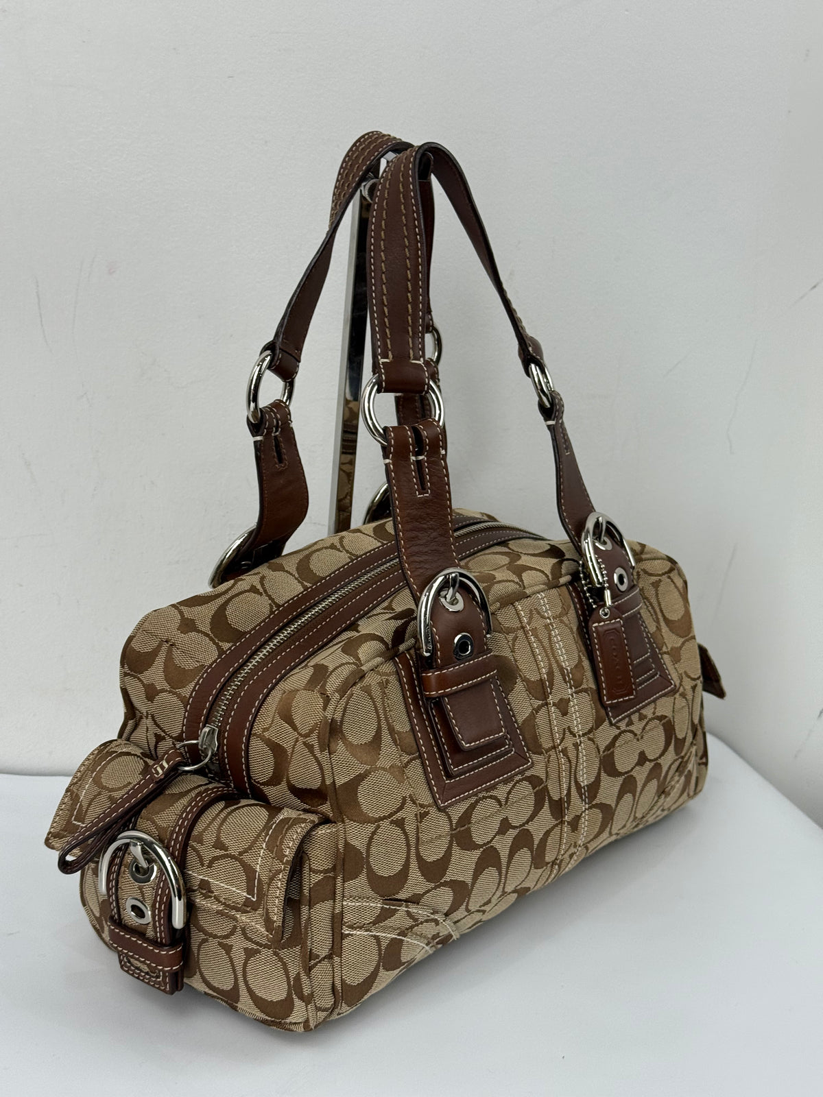 Vintage Coach Dark Brown Boston Satchel Soho Mia Signature Shoulder Bag 00s Y2K