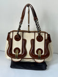 Vintage Fendi B Bag Brown Leather and White Canvas Fendi Handbag 00s Y2K