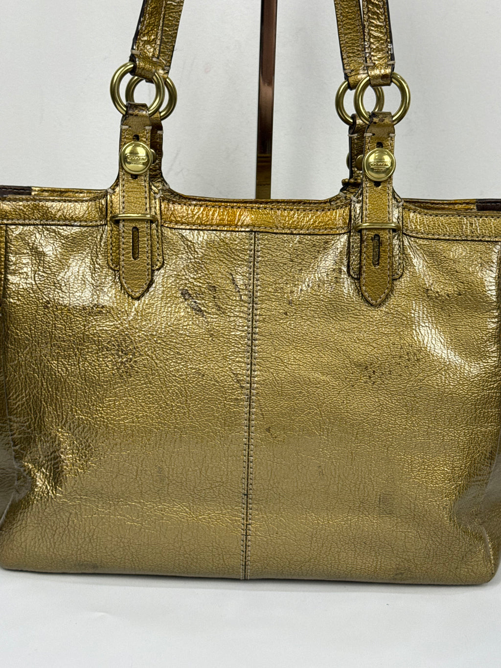 Vintage Coach East West Gallery Tote Bag Coach Gold Patent Leather HandBag 00s Y2K
