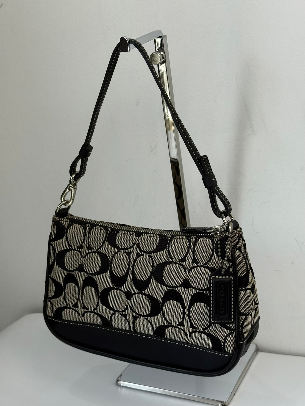 Vintage Coach Signature Demi Bag Coach Grey Black Canvas Small Handbag 00s Y2K
