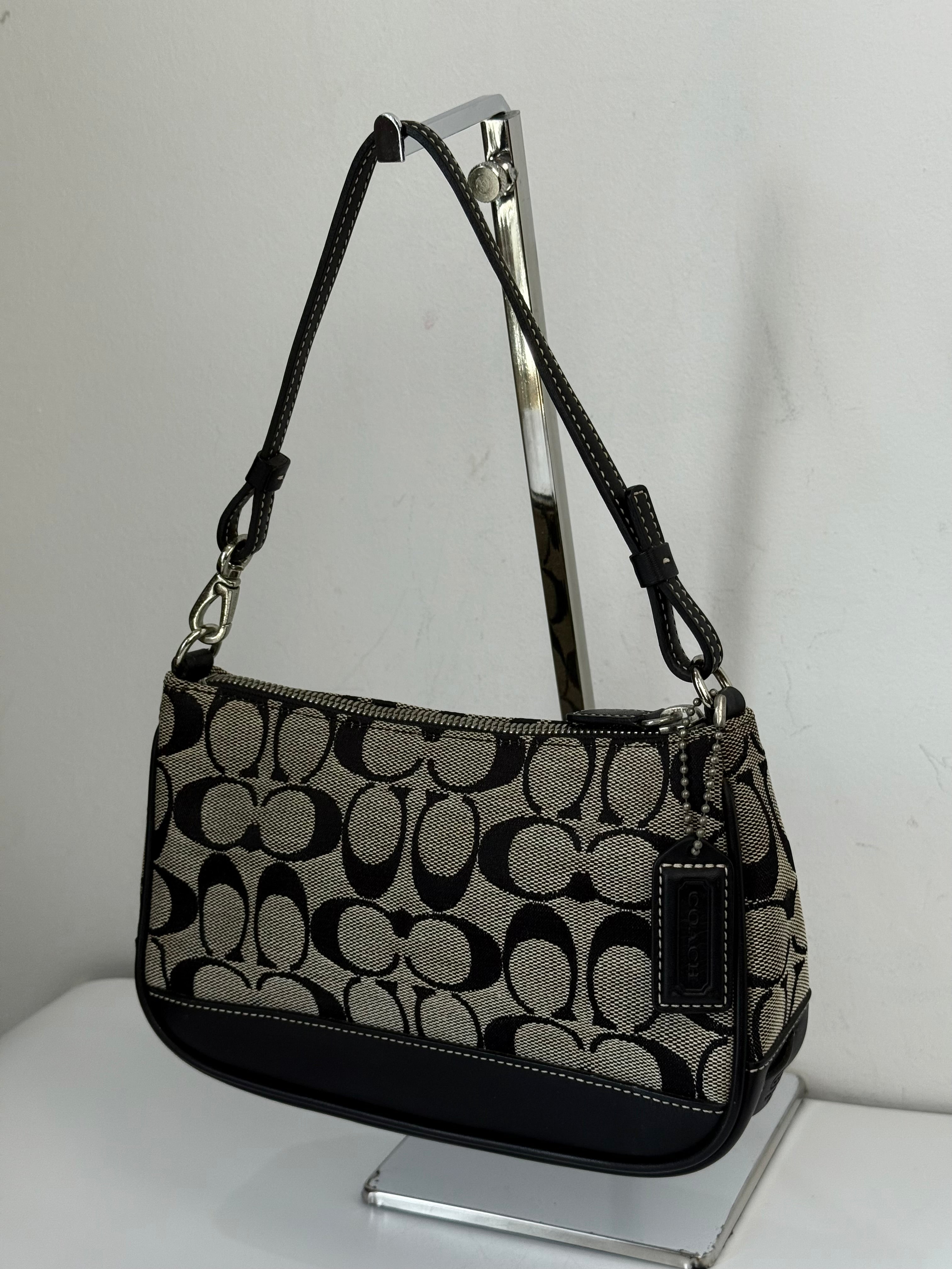 Vintage Coach Signature Demi Bag Coach Grey Black Canvas Small Handbag 00s Y2K