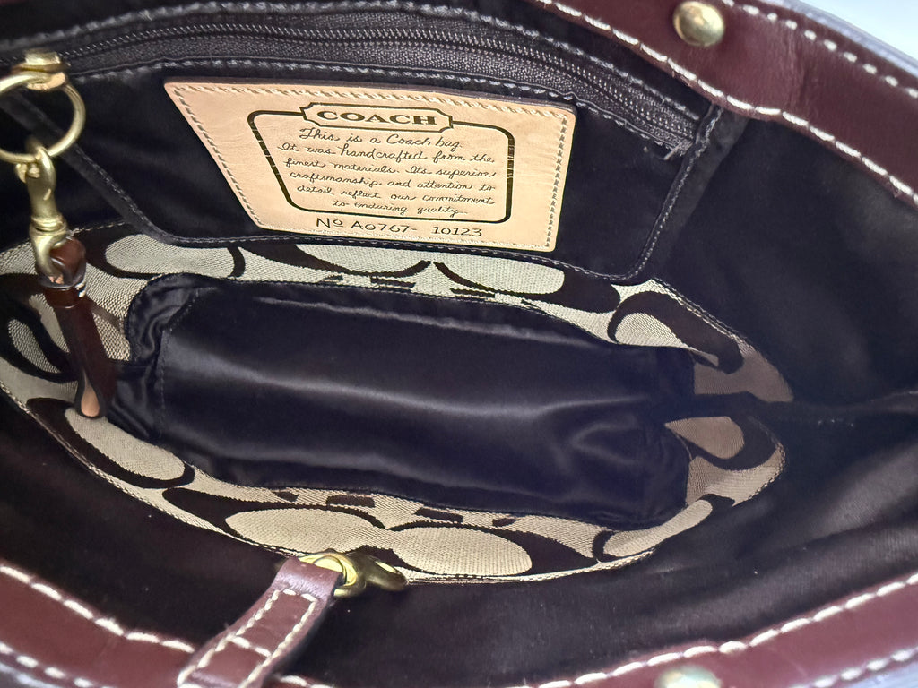 Vintage Coach Mini Tote Bag Brown Signature Canvas Handbag 00s Y2K