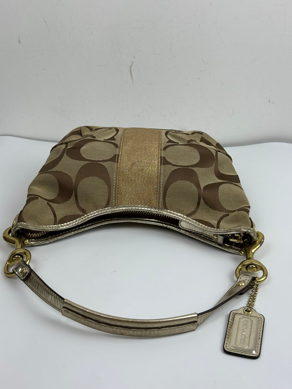 Vintage Coach Hobo Bag Beige/Brown Signature Stripe Shoulder Bag 00s Y2K