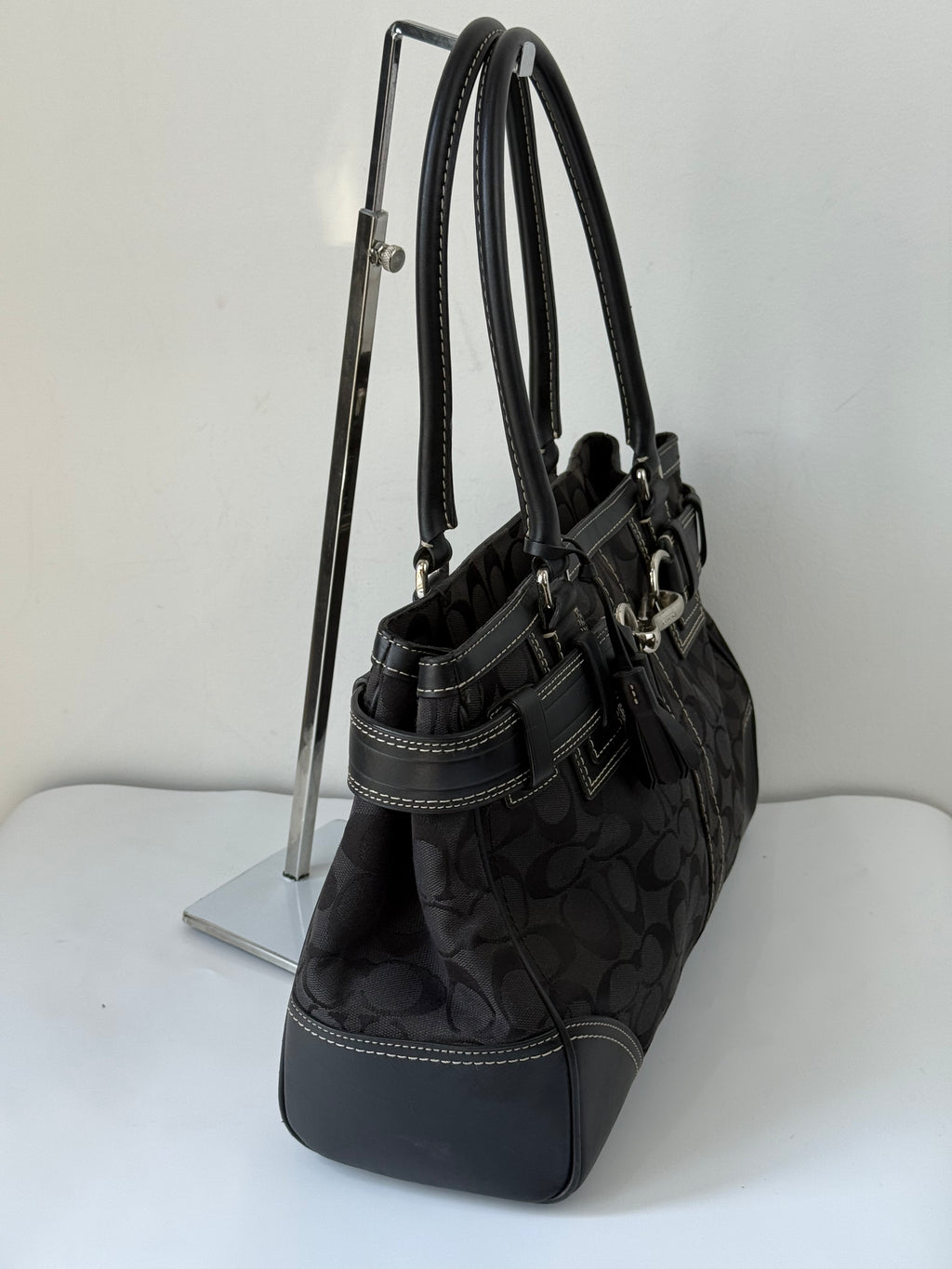 Vintage Coach Hampton Signature Tote Bag Black Coach Canvas HandBag 00s Y2K
