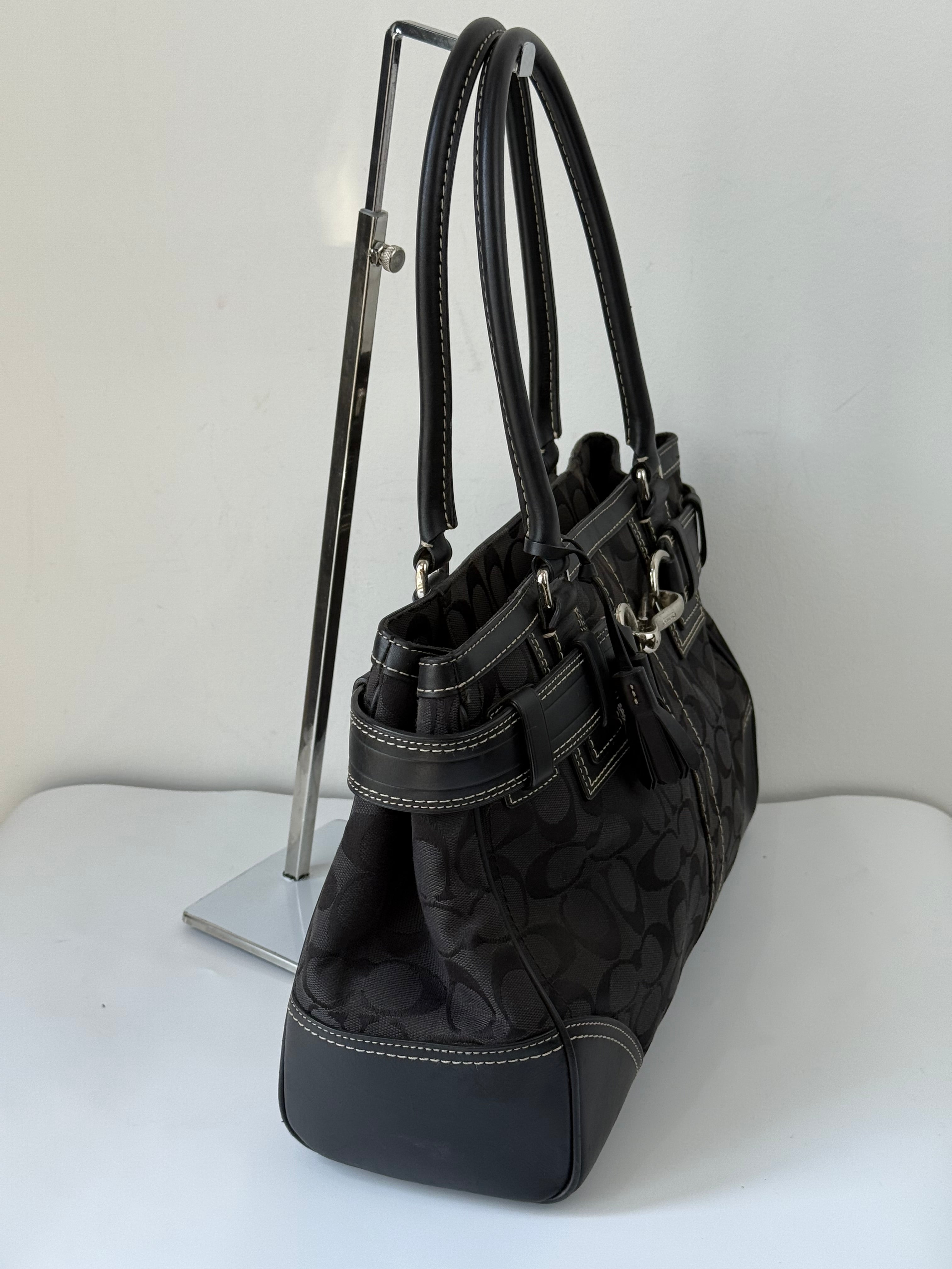 Vintage Coach Hampton Signature Tote Bag Black Coach Canvas HandBag 00s Y2K