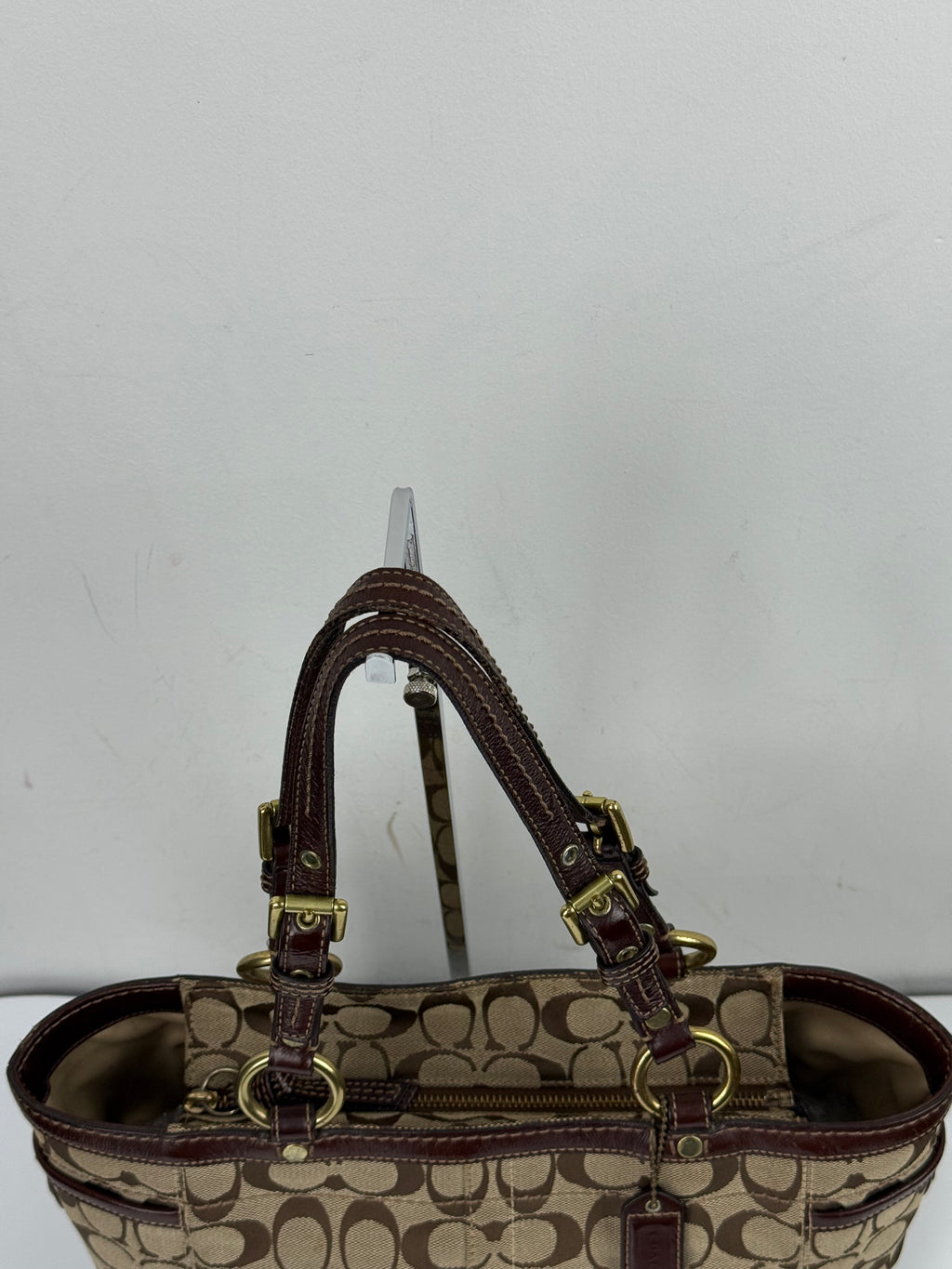 Vintage Coach Gallery Tote Bag Beige & Brown Signature Shoulder Bag 00s Y2K